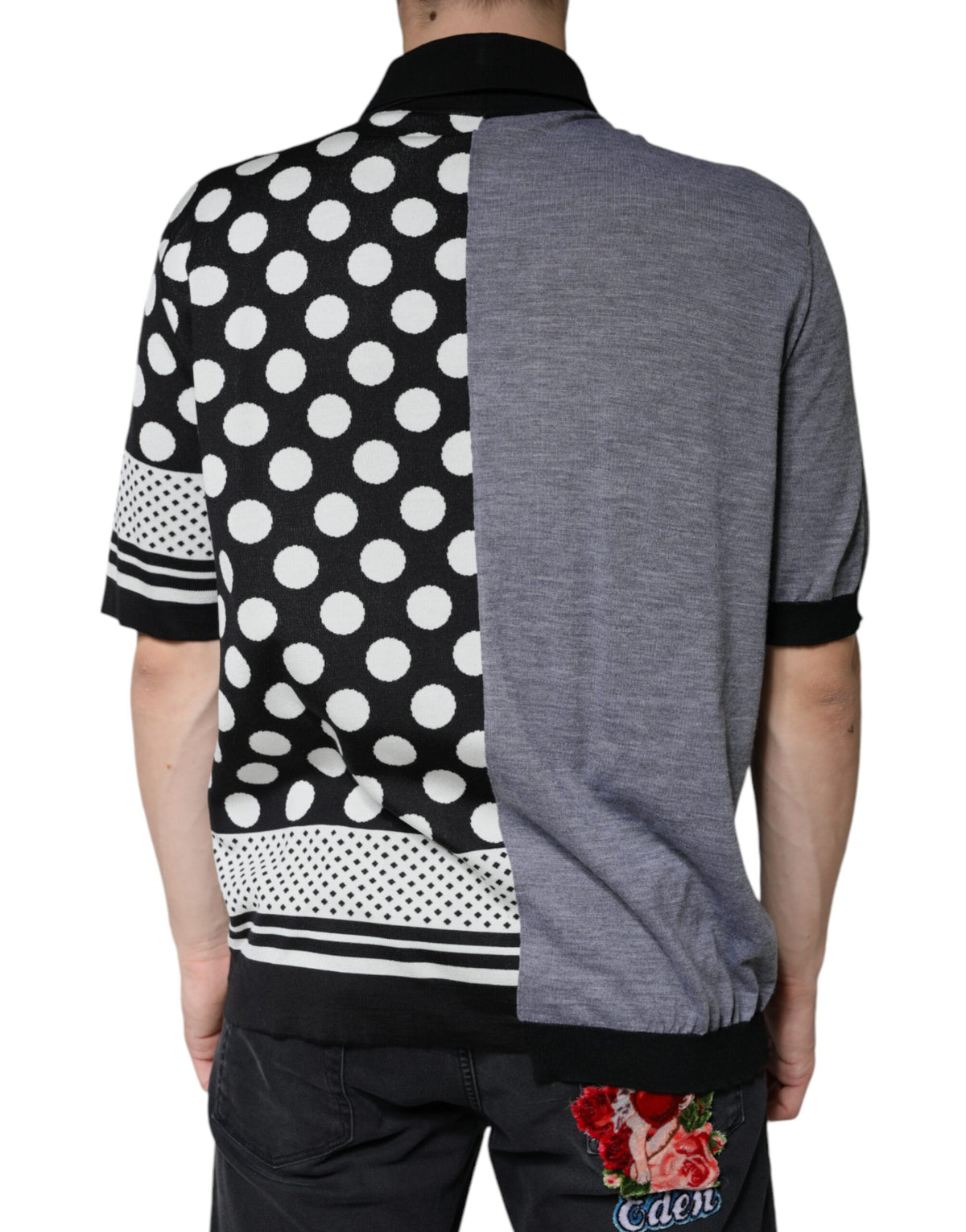New Dolce & Gabbana Black White Polka Dot Collared Polo T-shirt
