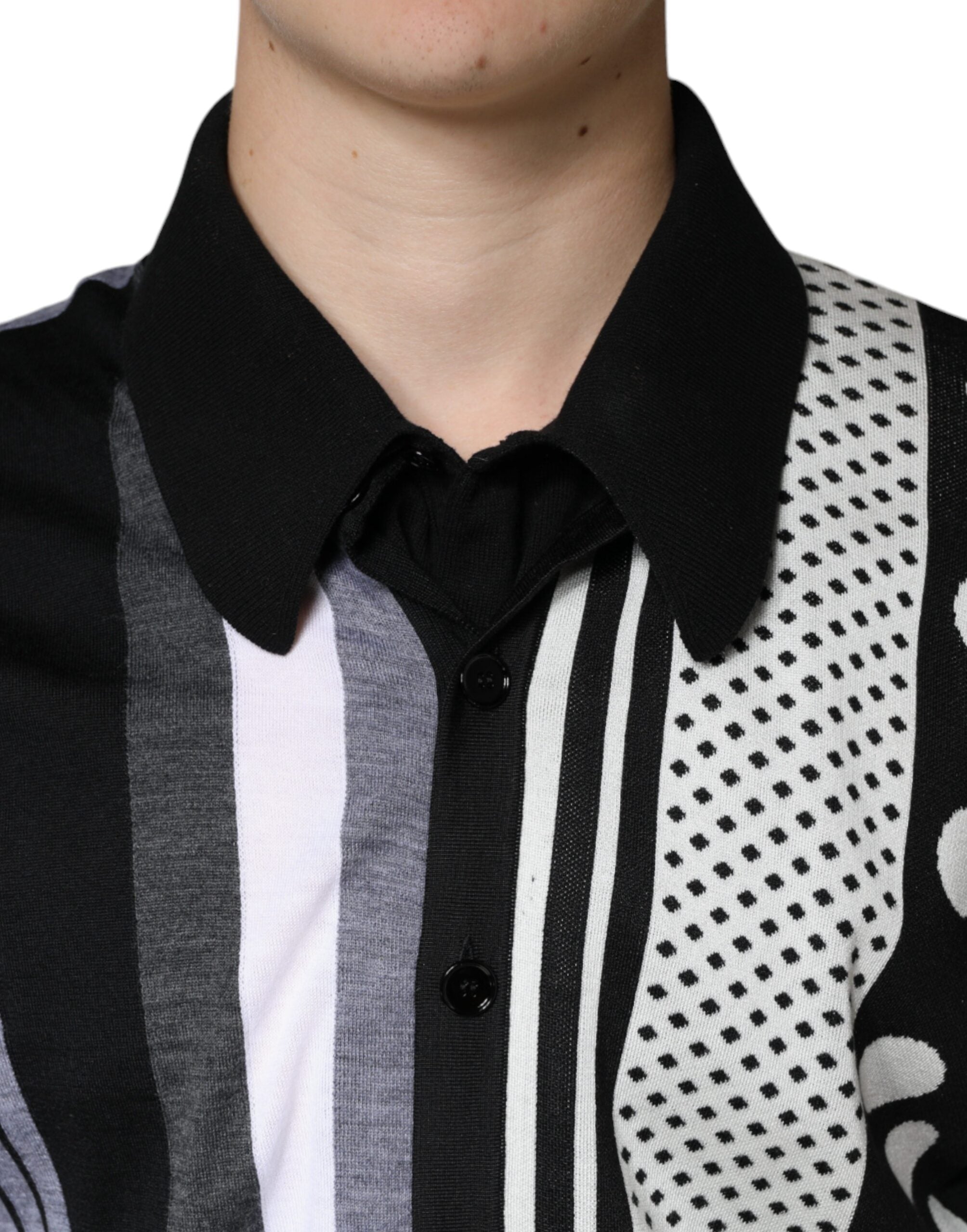 New Dolce & Gabbana Black White Polka Dot Collared Polo T-shirt