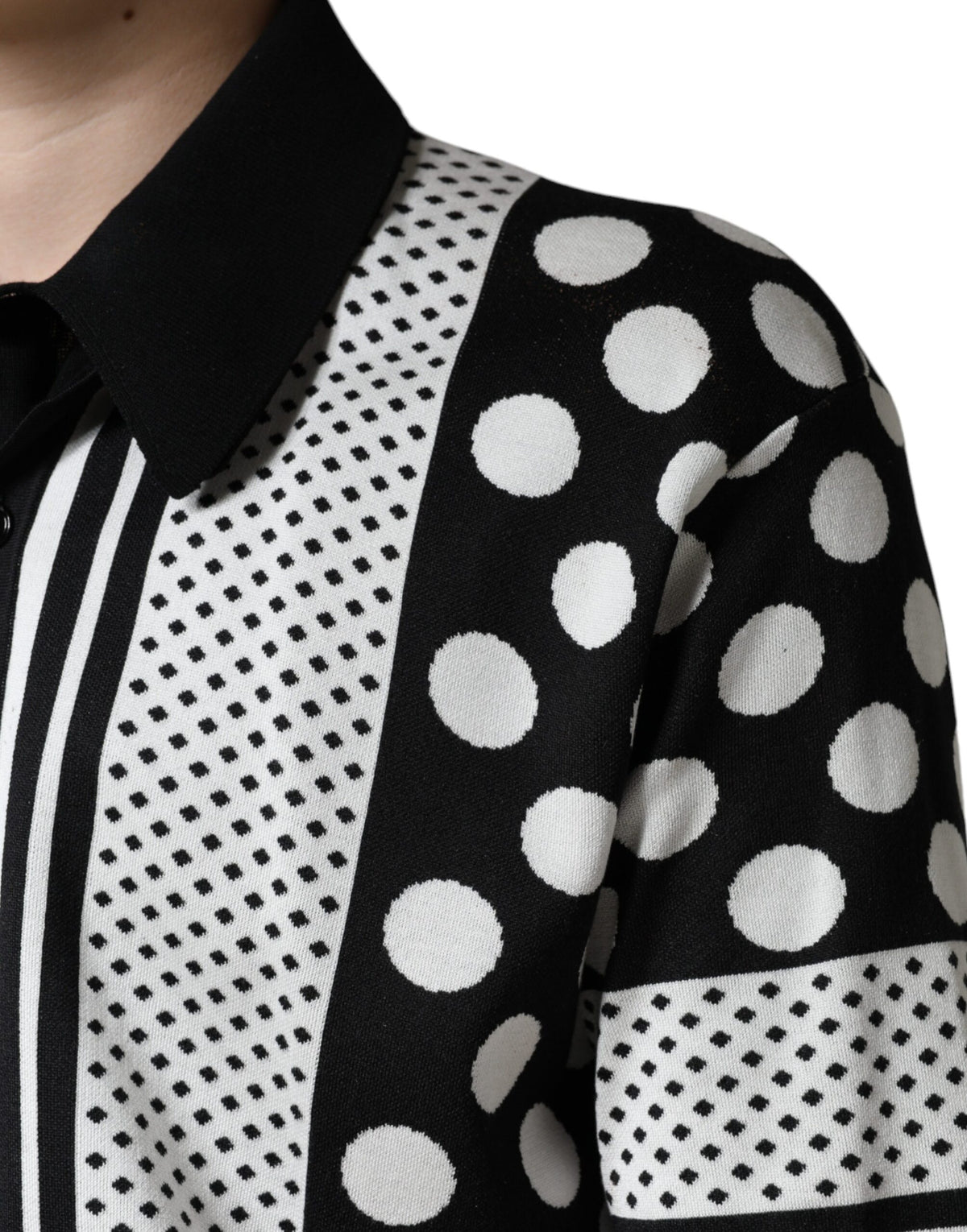 New Dolce & Gabbana Black White Polka Dot Collared Polo T-shirt