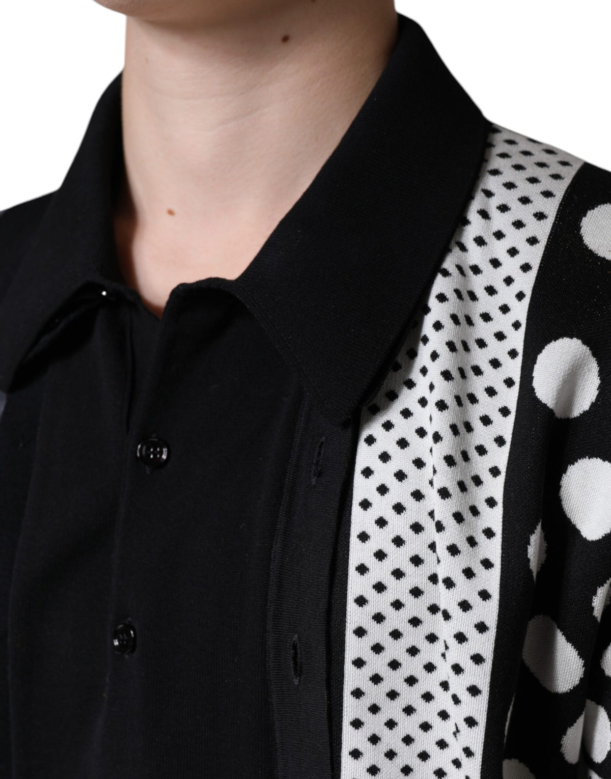 New Dolce & Gabbana Black White Polka Dot Collared Polo T-shirt