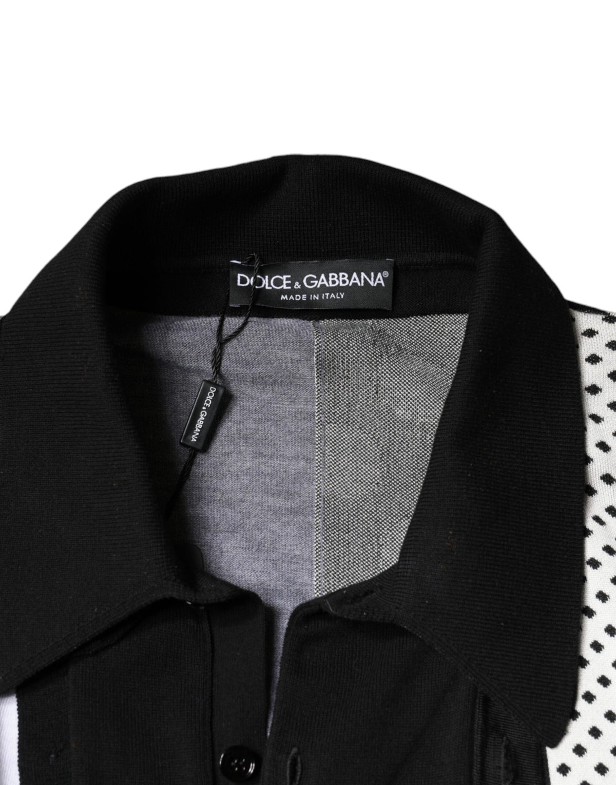 New Dolce & Gabbana Black White Polka Dot Collared Polo T-shirt