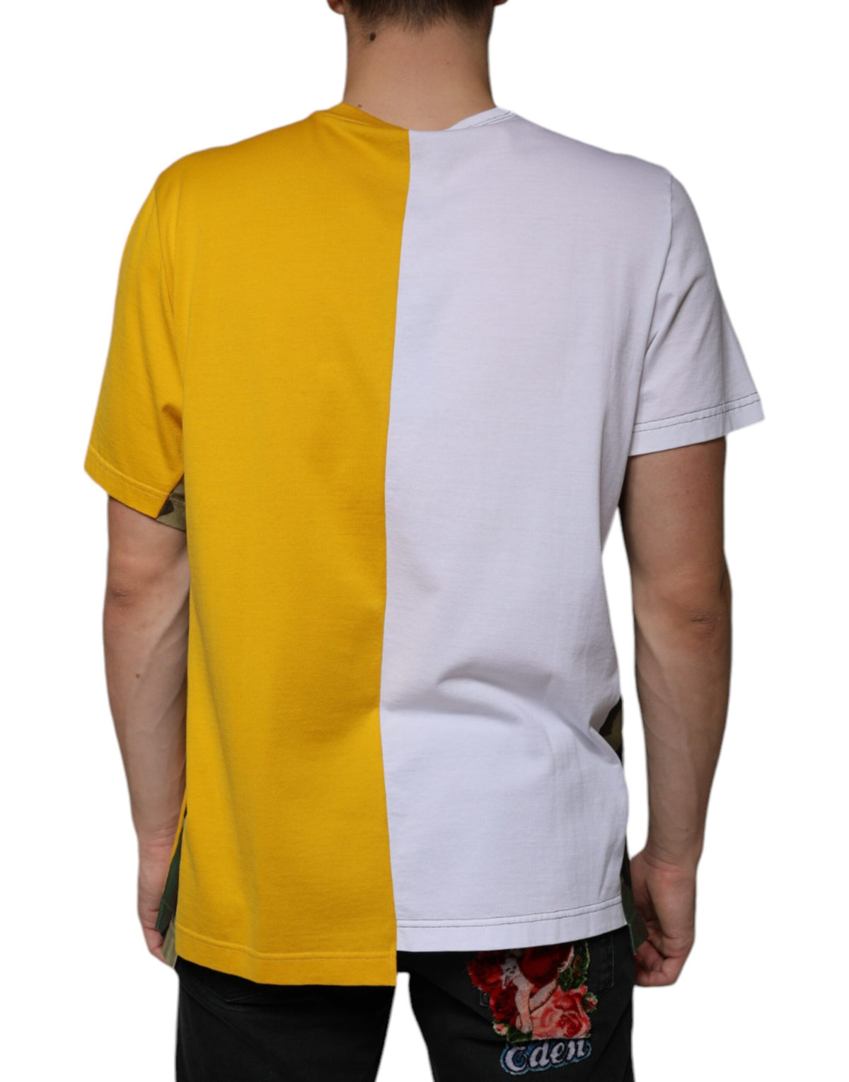 New Dolce & Gabbana White Yellow Logo Print Short Sleeve T-shirt