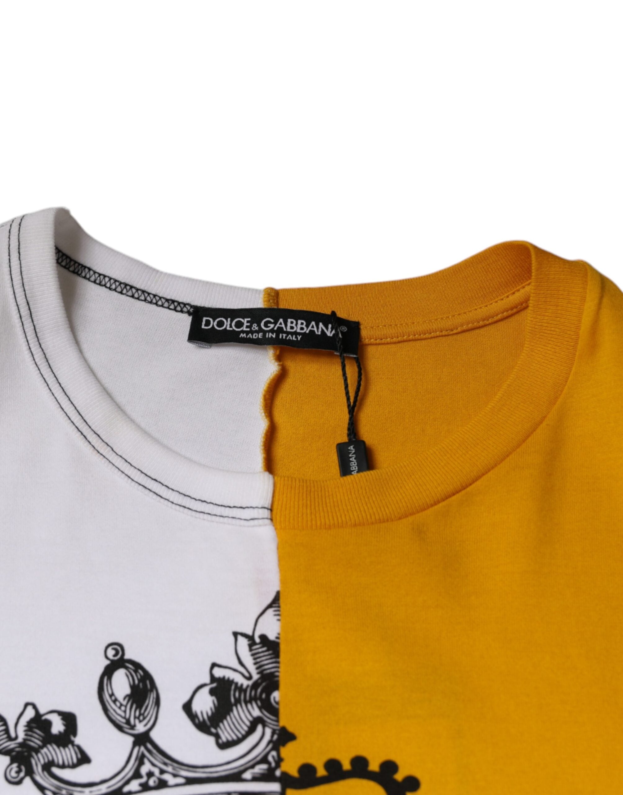 New Dolce & Gabbana White Yellow Logo Print Short Sleeve T-shirt