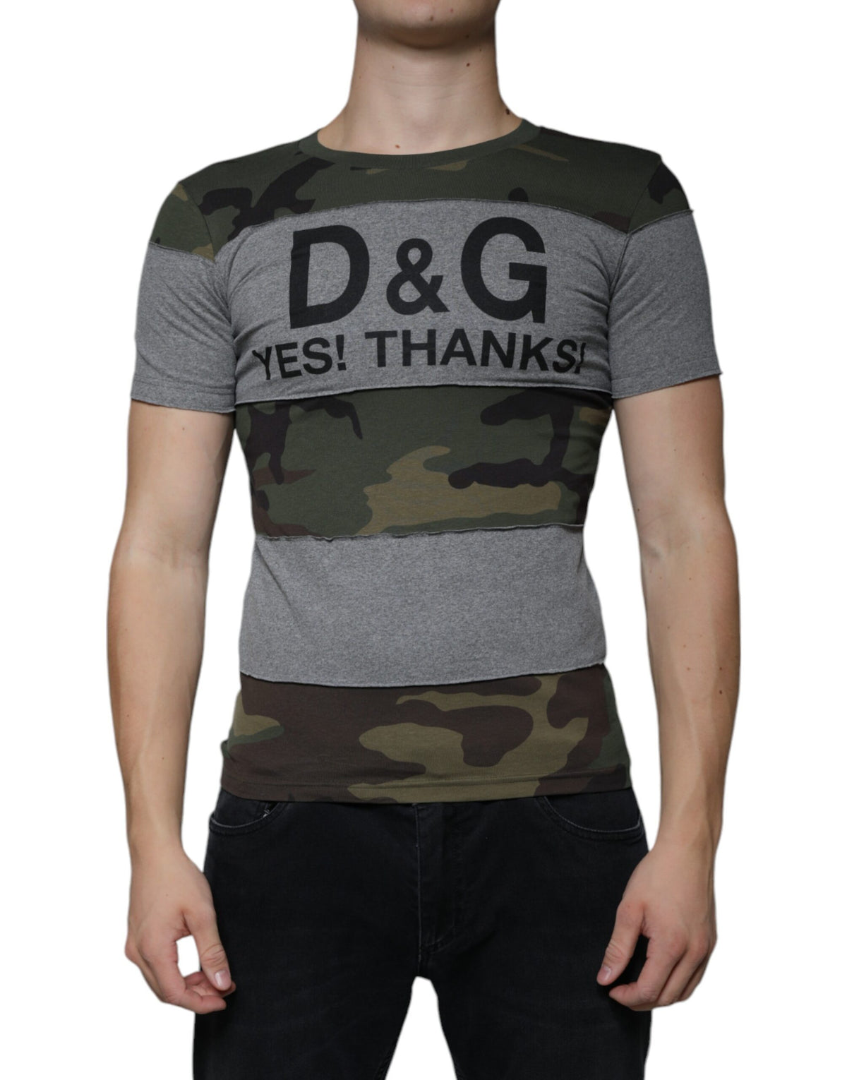 New Dolce & Gabbana Camouflage Cotton Crew Neck T-shirt