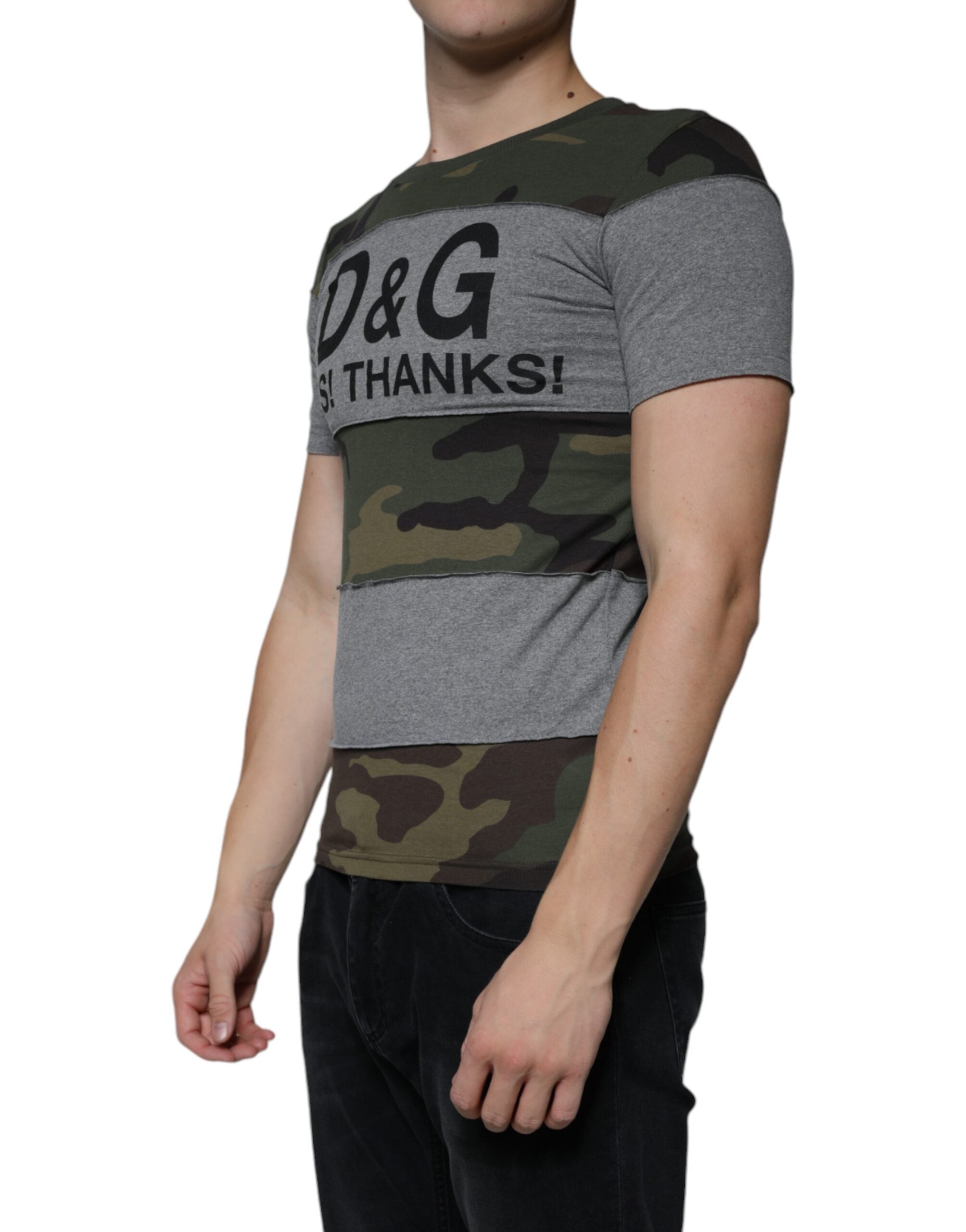 New Dolce & Gabbana Camouflage Cotton Crew Neck T-shirt