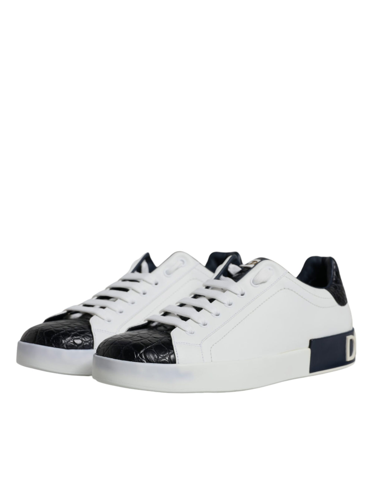 New Dolce & Gabbana White Leather Logo Portofino Sneaker Shoes