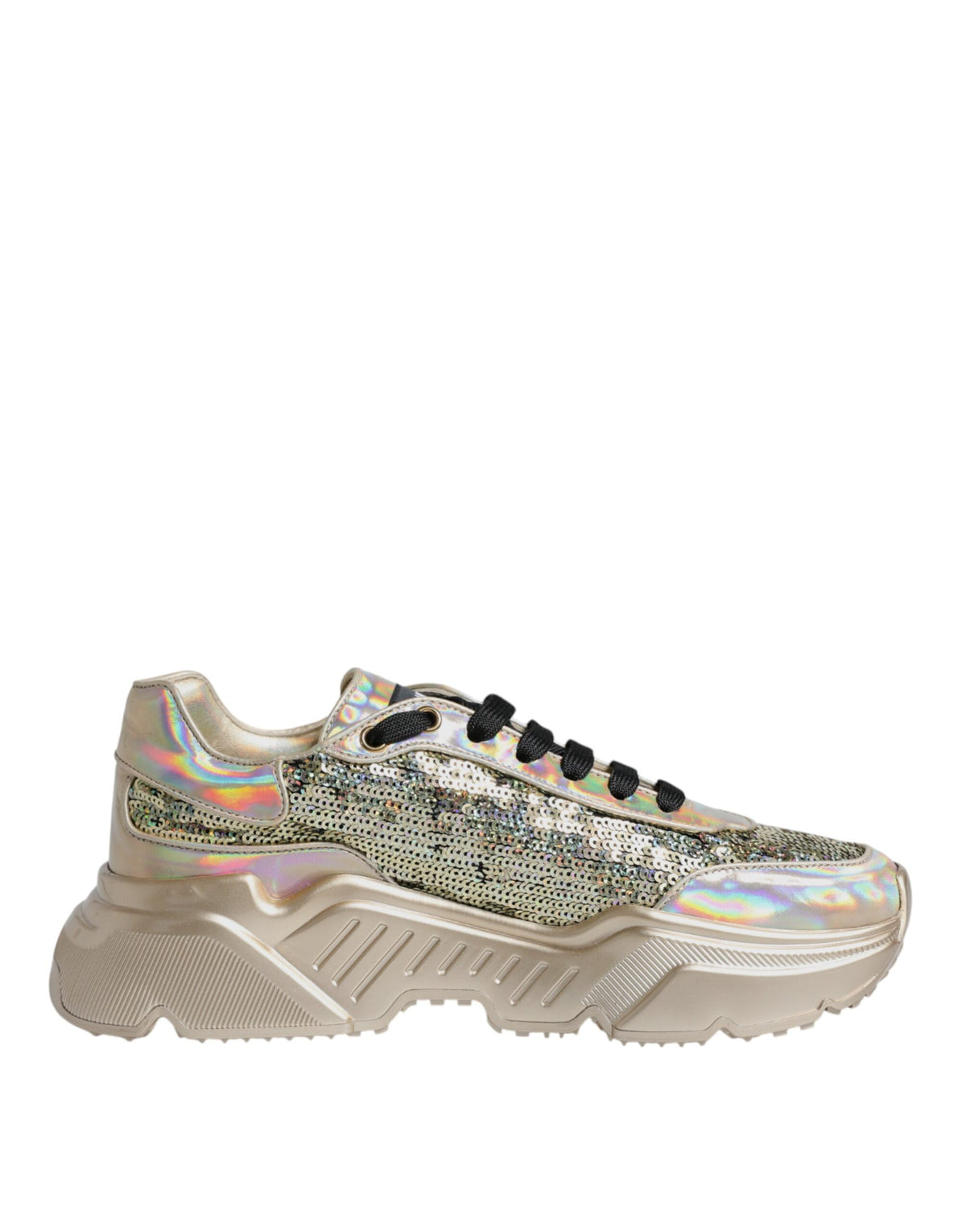 New Dolce & Gabbana Gold Sequin Iridiscent Daymaster Sneakers Shoes