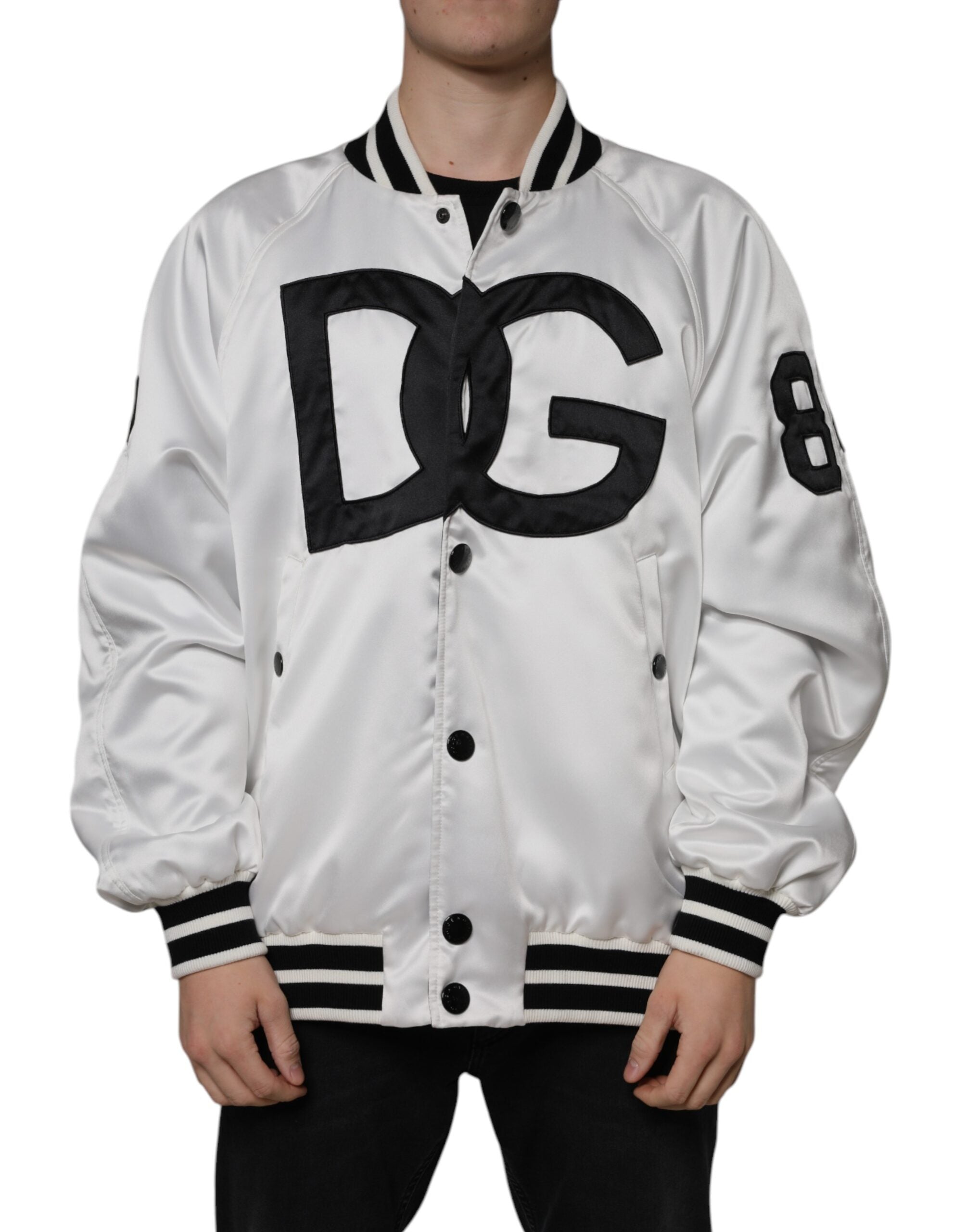 Dolce & Gabbana White Logo Full Zip Bomber Jacket