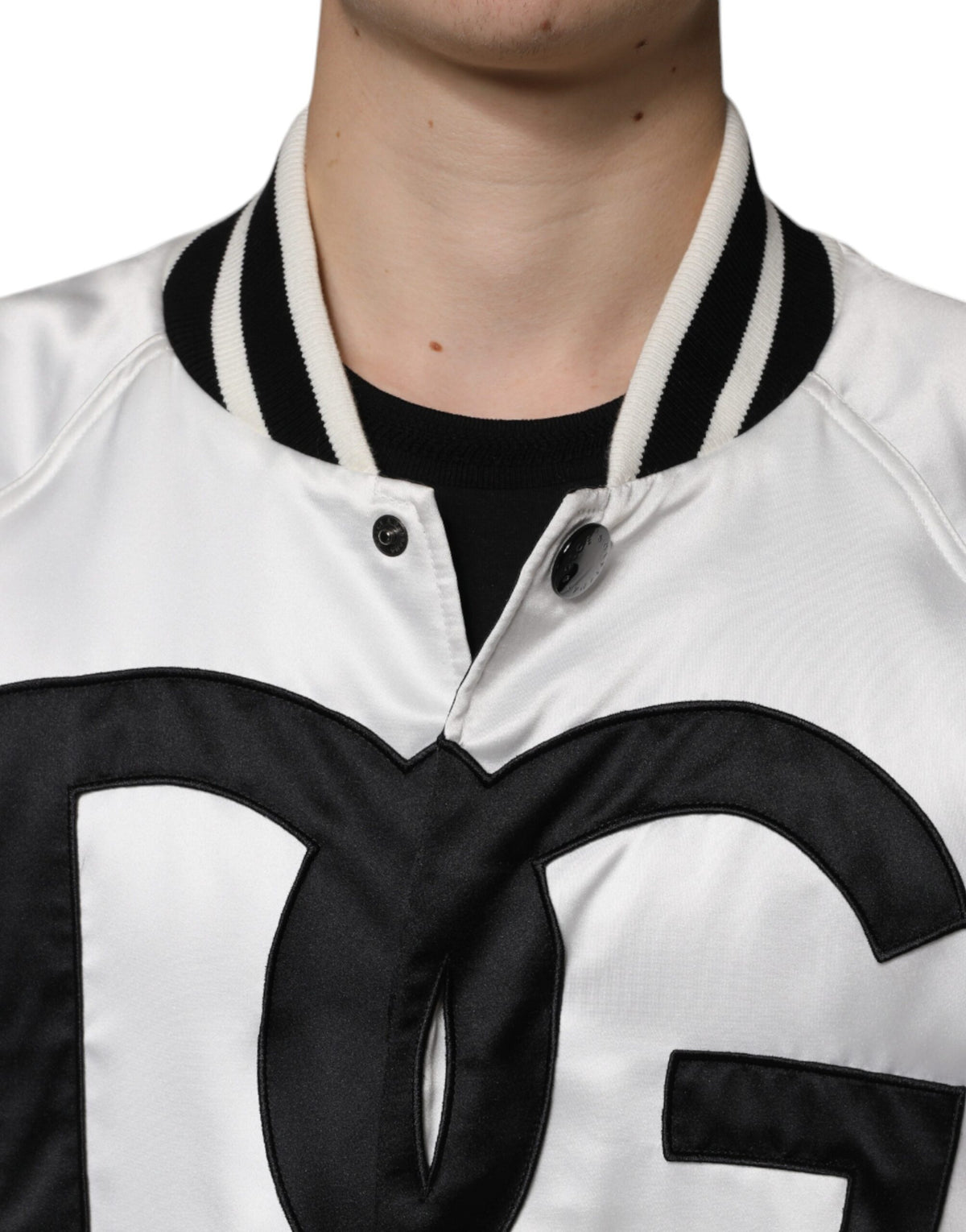 New Dolce & Gabbana White Logo Full Zip Bomber Jacket