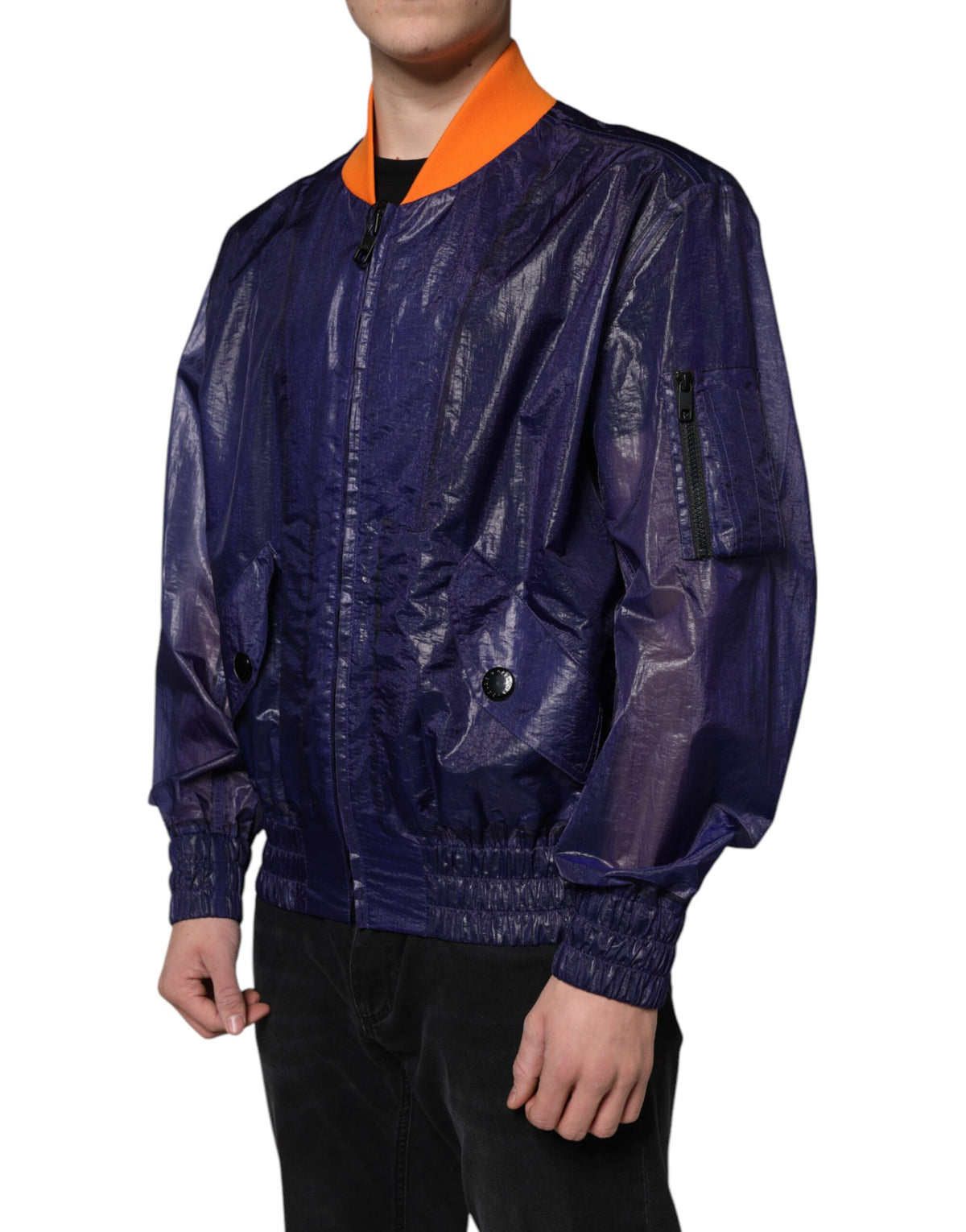 New Dolce & Gabbana Blue Cotton Stretch Full Zip Bomber Jacket