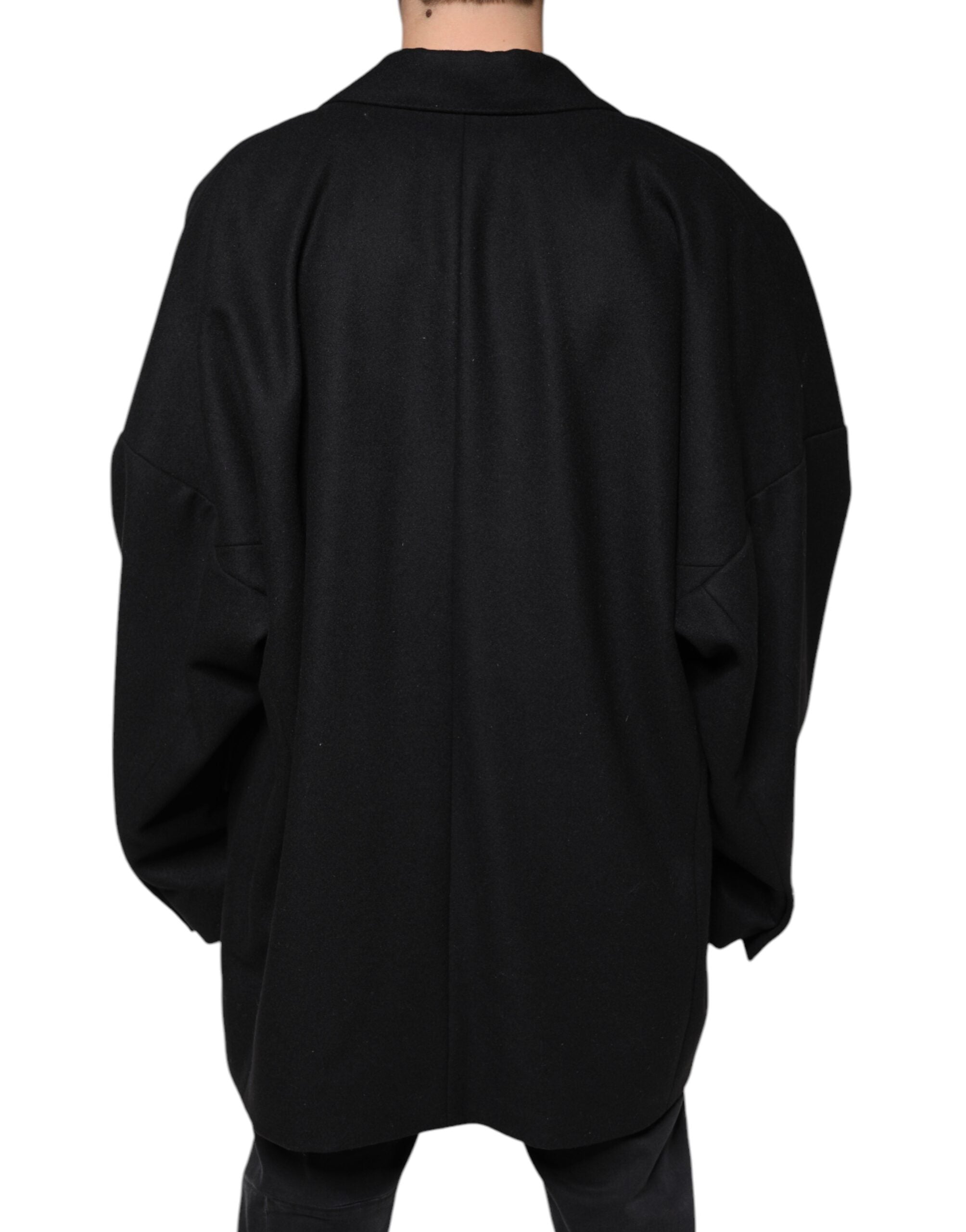 New Dolce & Gabbana Black Wool Double Breasted Men Coat Jacket