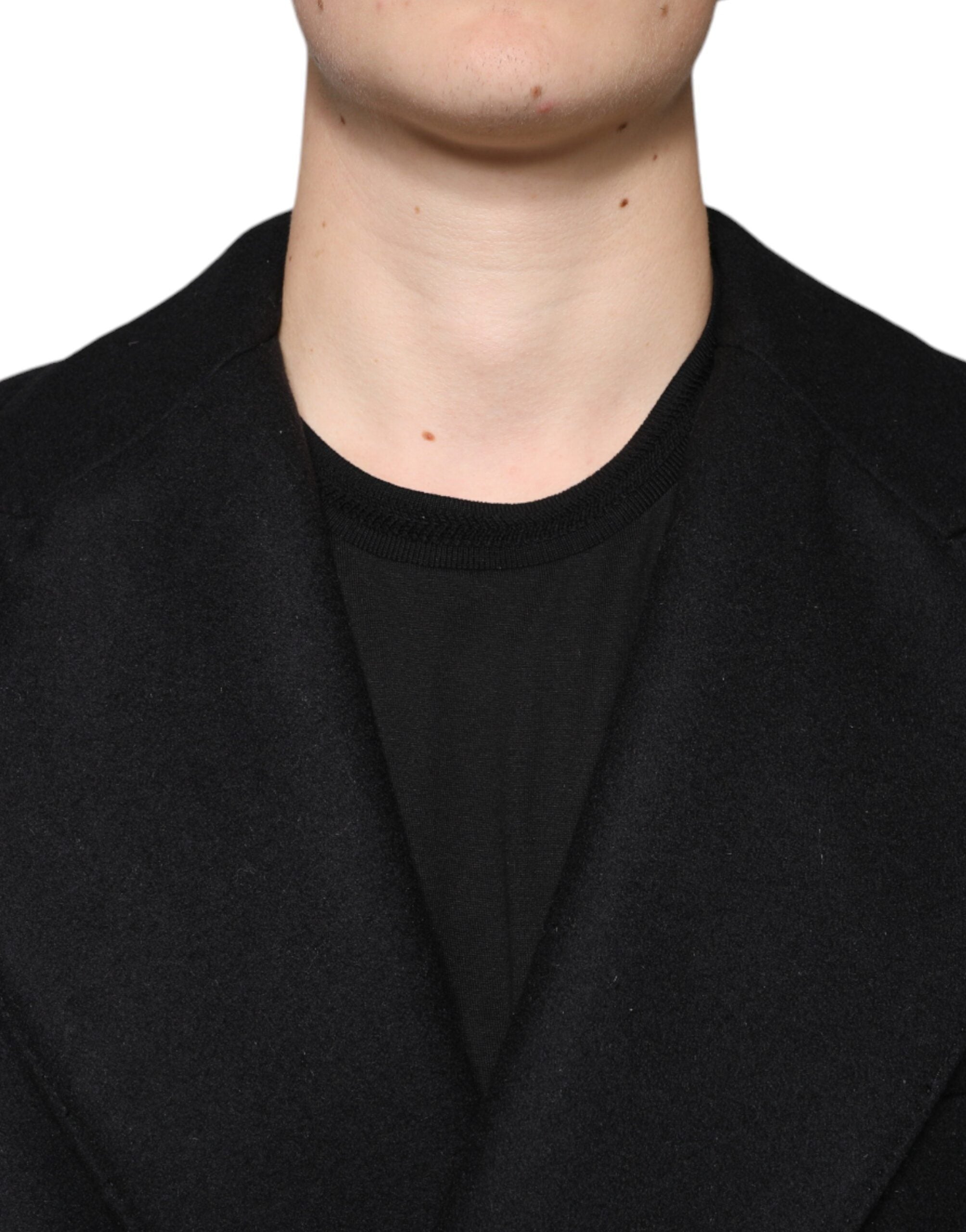 New Dolce & Gabbana Black Wool Double Breasted Men Coat Jacket
