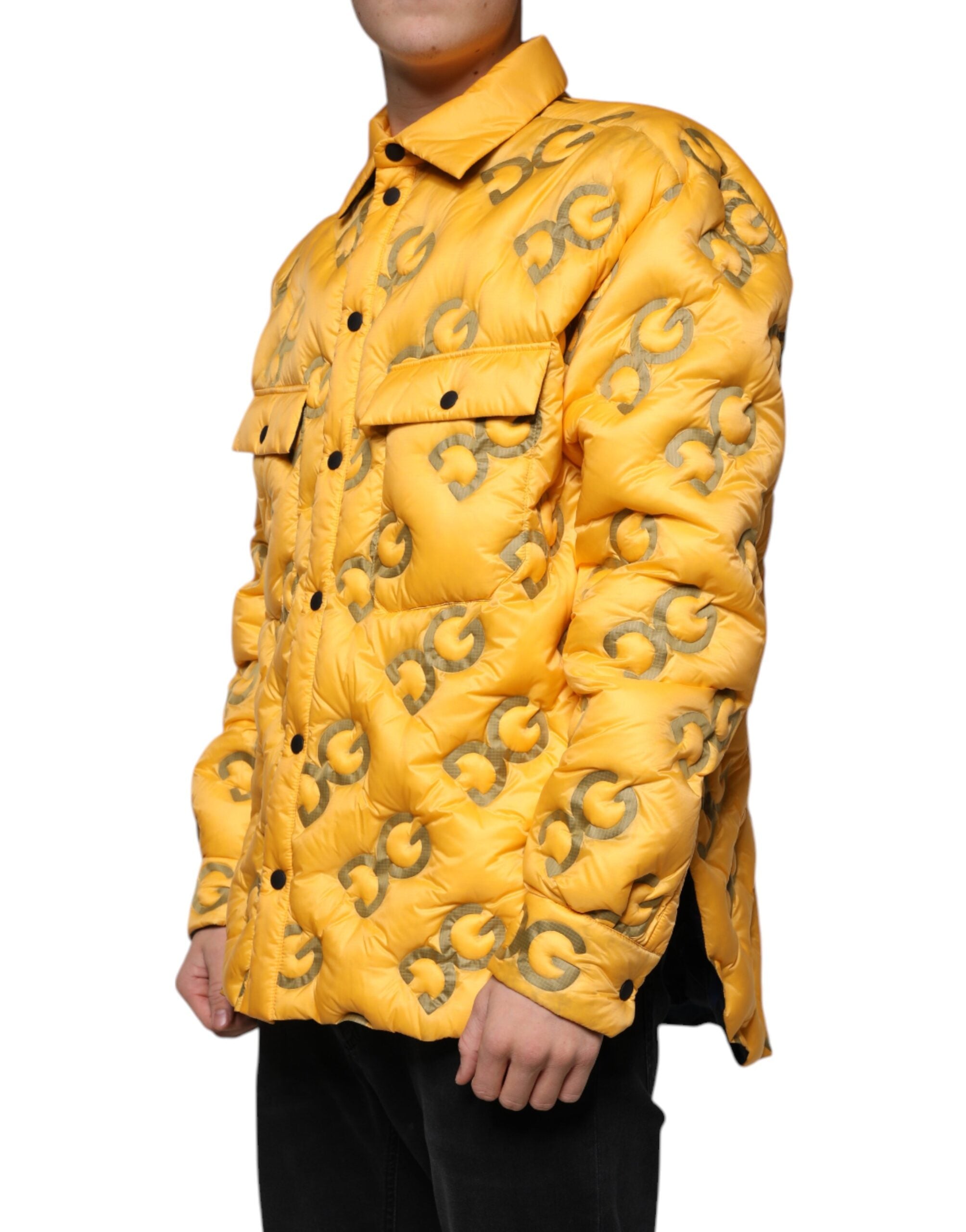 New Dolce & Gabbana Yellow Logo Padded Buttoned Blouson Jacket