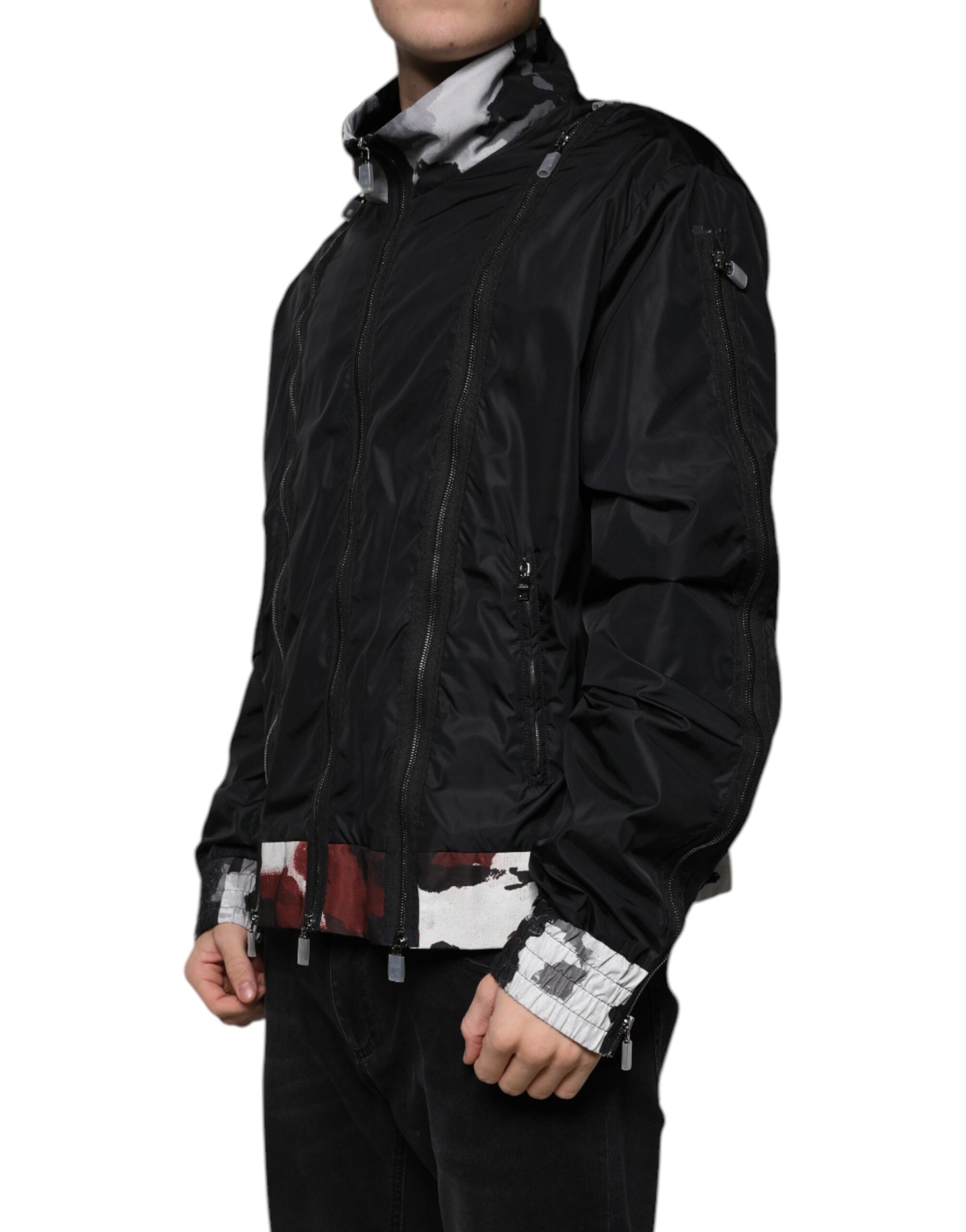 New Dolce & Gabbana Black Nylon Full Zip Men Bomber Jacket