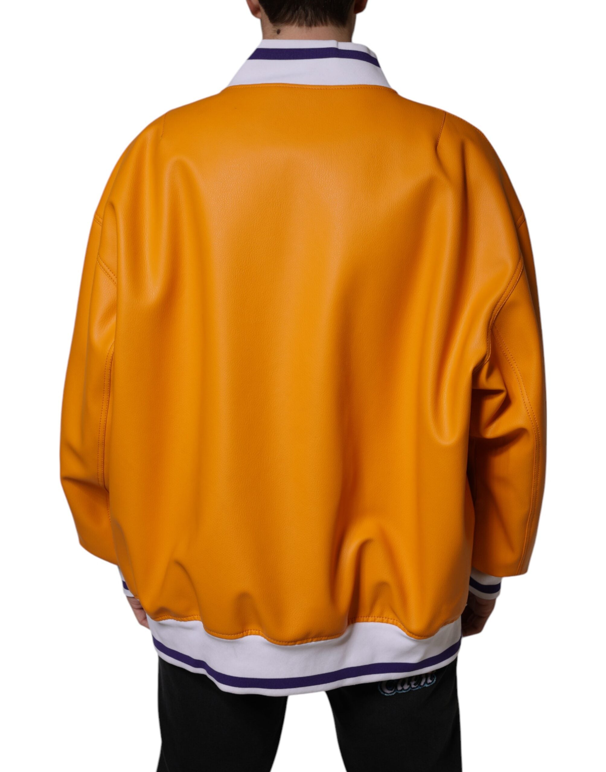 New Dolce & Gabbana Orange White Full Zip Jersey Bomber Jacket