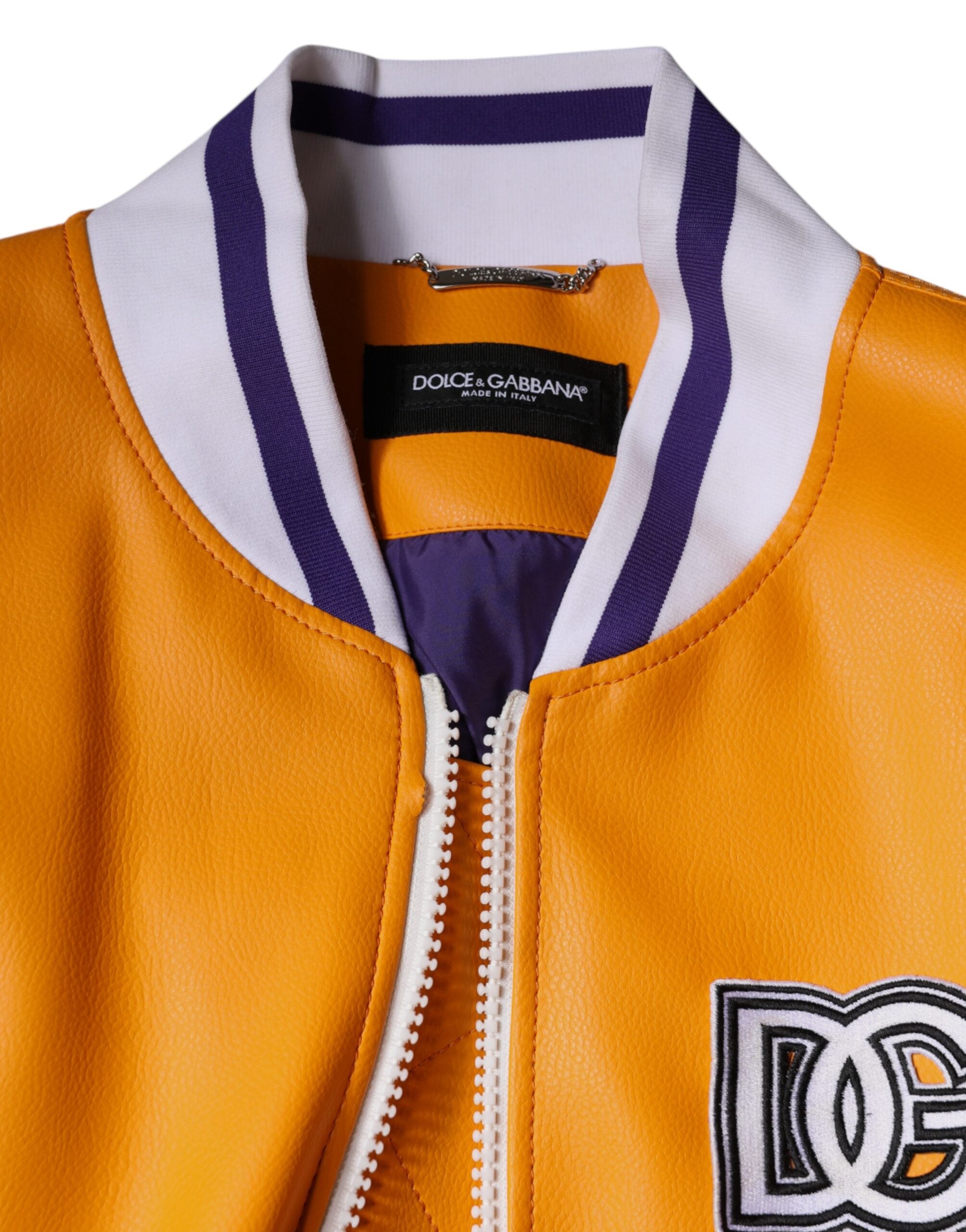 New Dolce & Gabbana Orange White Full Zip Jersey Bomber Jacket