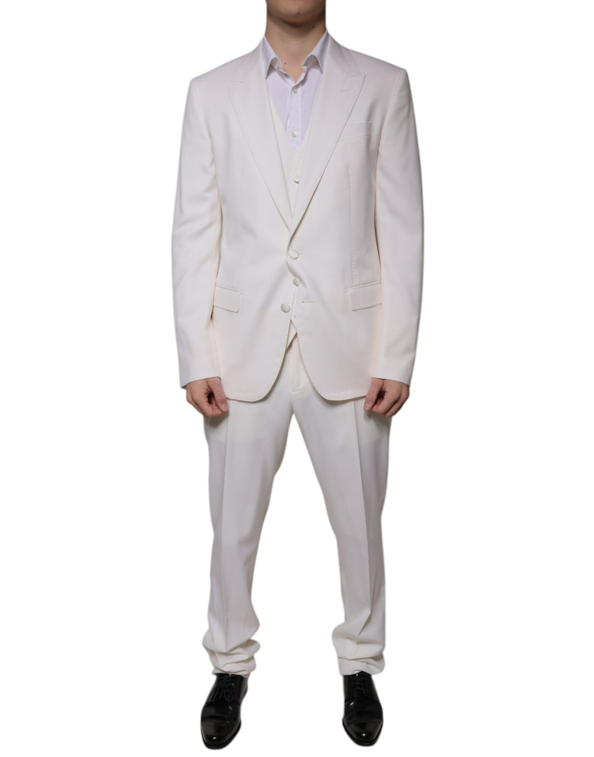 New Dolce & Gabbana White Wool Silk 3 Piece SlimFit Formal Suit