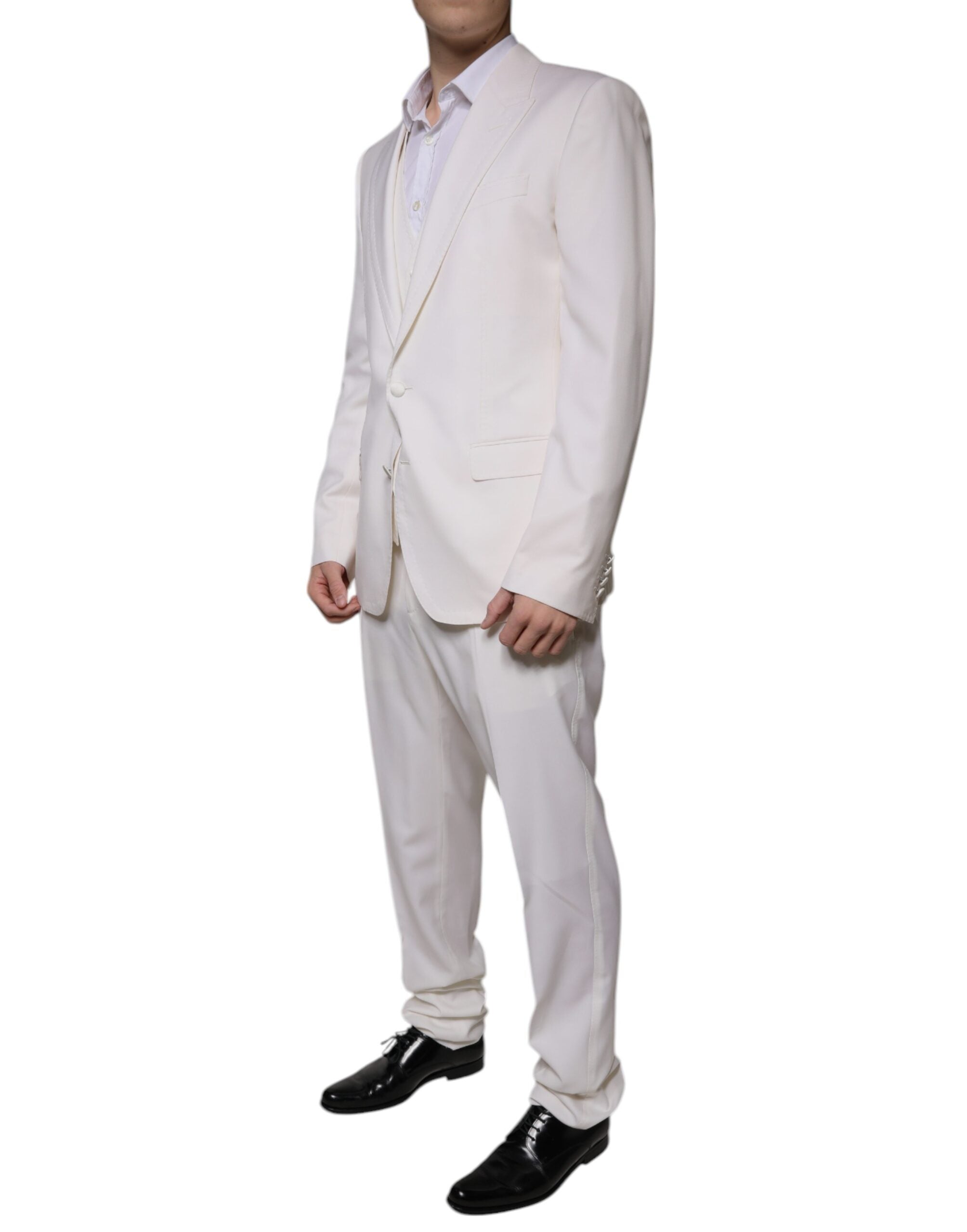 New Dolce & Gabbana White Wool Silk 3 Piece SlimFit Formal Suit