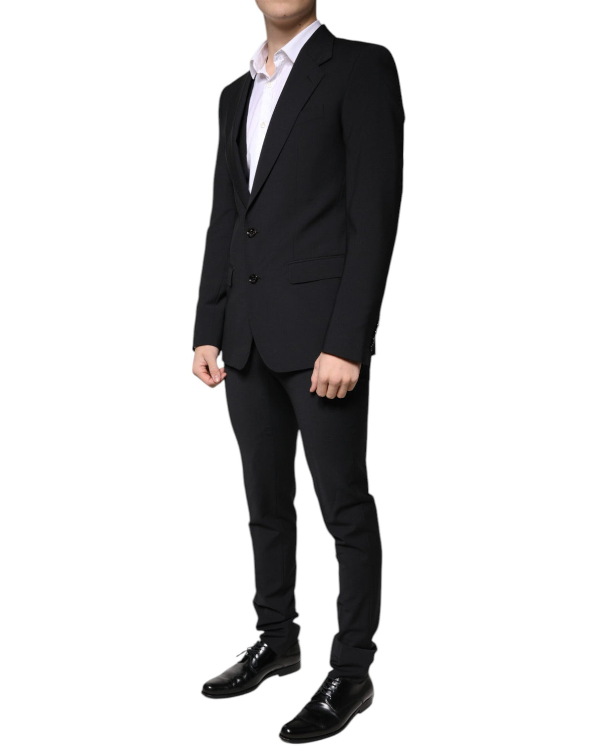 New Dolce & Gabbana Black Wool 3 Piece Slim Fit Formal Men Suit
