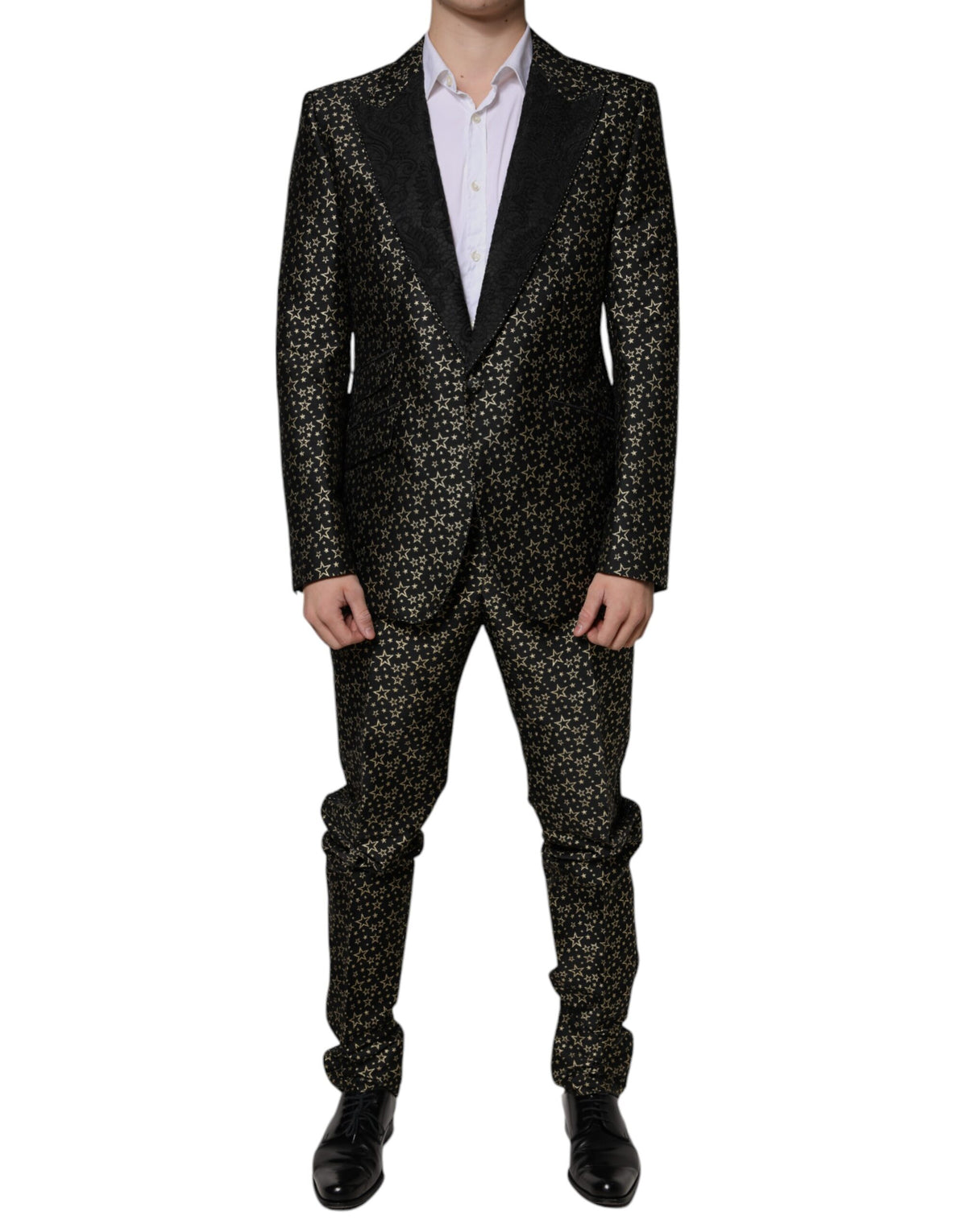New Dolce & Gabbana Dark Gray Stars Jacquard SICILIA 2 Piece Suit