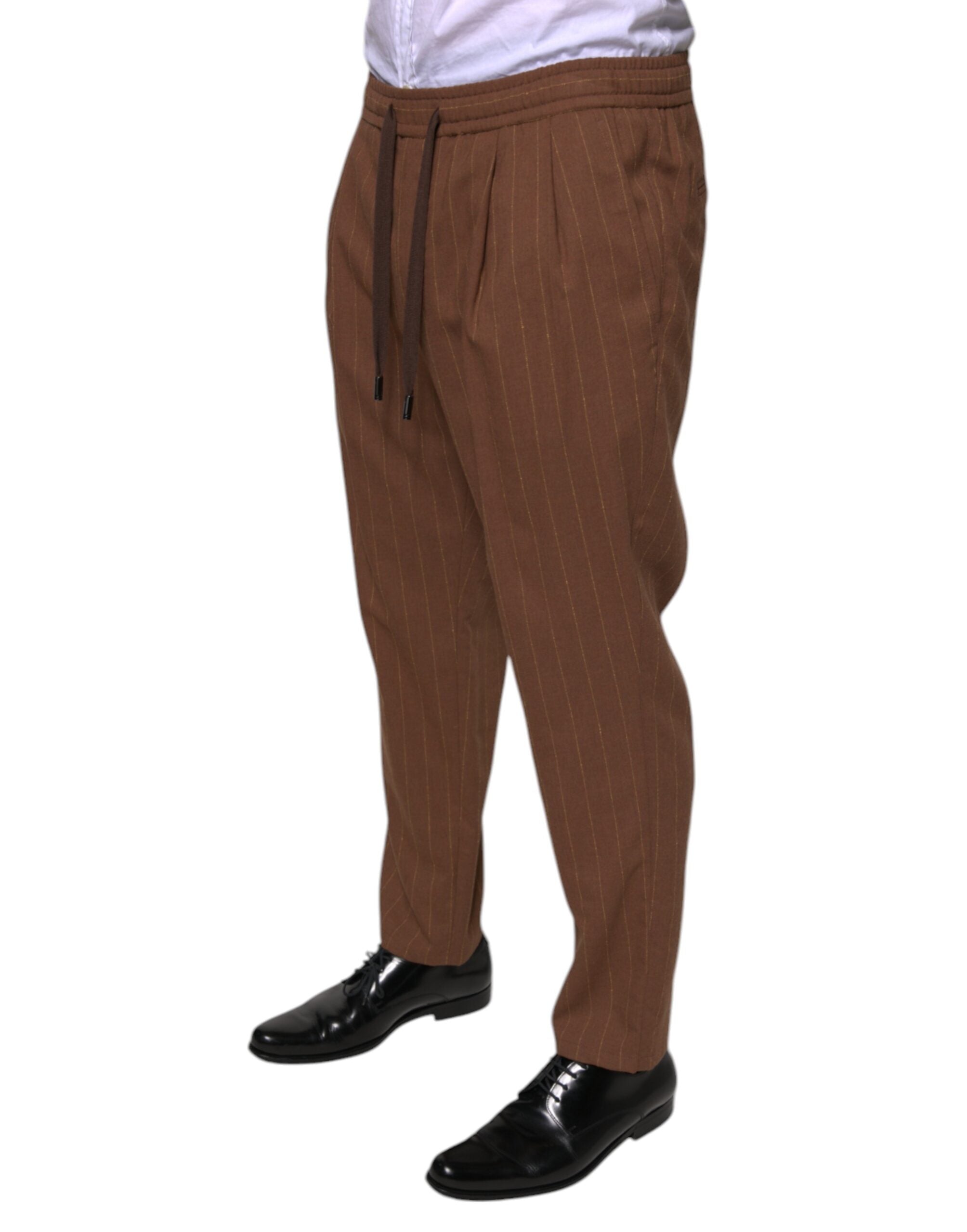 New Dolce & Gabbana Brown Stripes Skinny Men Dress Pants