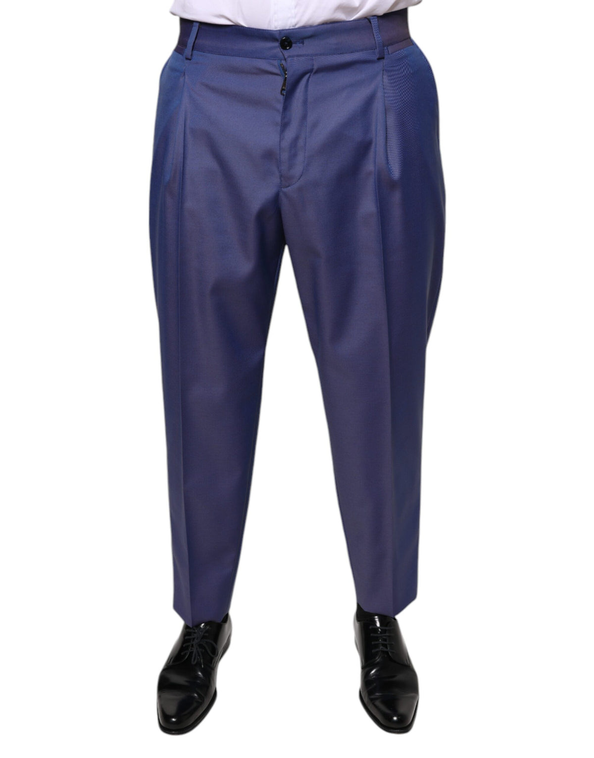 New Dolce & Gabbana Blue Wool Tapered Formal Dress Pants
