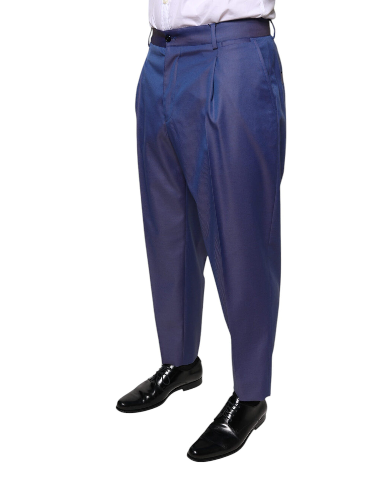 New Dolce & Gabbana Blue Wool Tapered Formal Dress Pants
