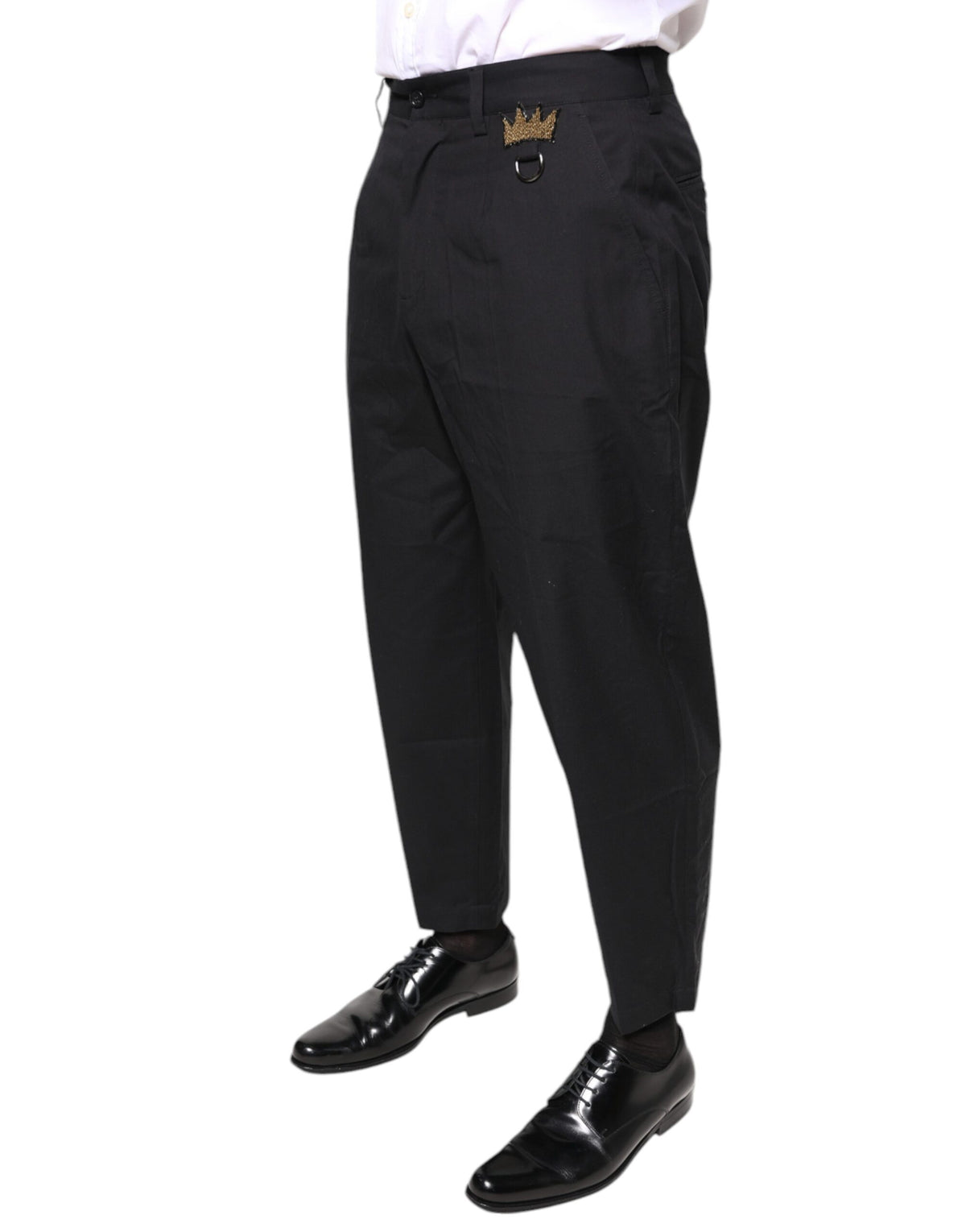 New Dolce & Gabbana Black Crown Cotton Dress Pants