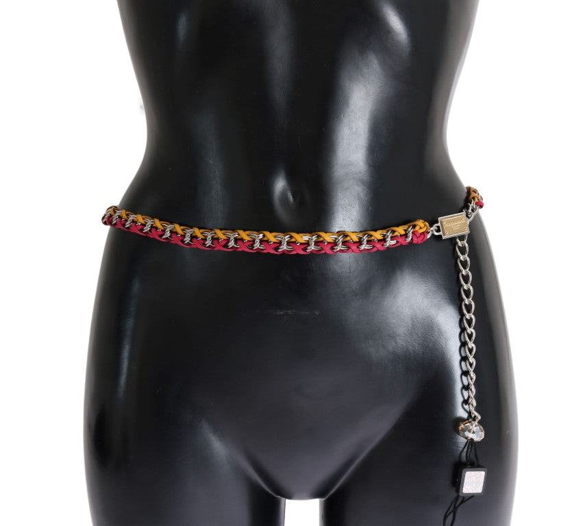 Dolce & Gabbana Red Yellow Leather Crystal Belt - PreLoved & Luxe