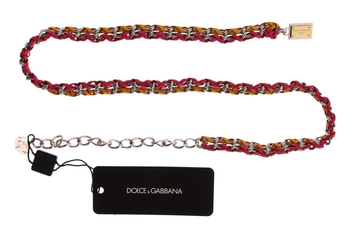 Dolce & Gabbana Red Yellow Leather Crystal Belt - PreLoved & Luxe