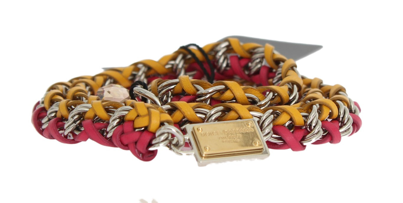 Dolce & Gabbana Red Yellow Leather Crystal Belt - PreLoved & Luxe