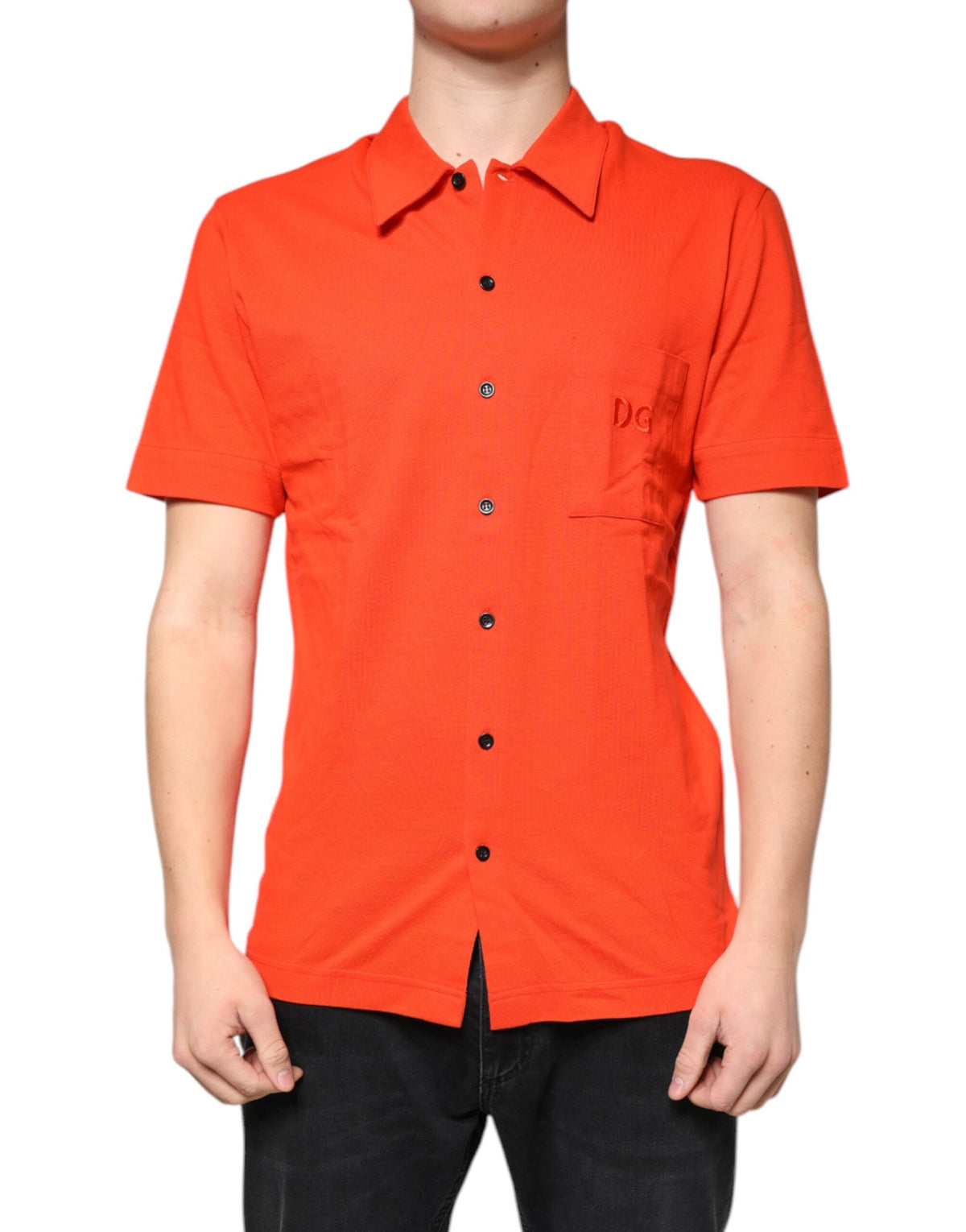 New Dolce & Gabbana Orange Cotton Button Down Casual Polo Shirt