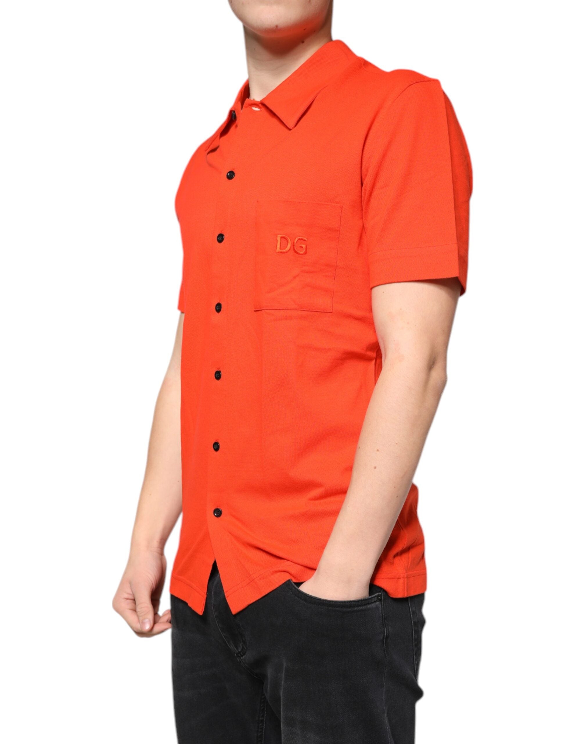 New Dolce & Gabbana Orange Cotton Button Down Casual Polo Shirt