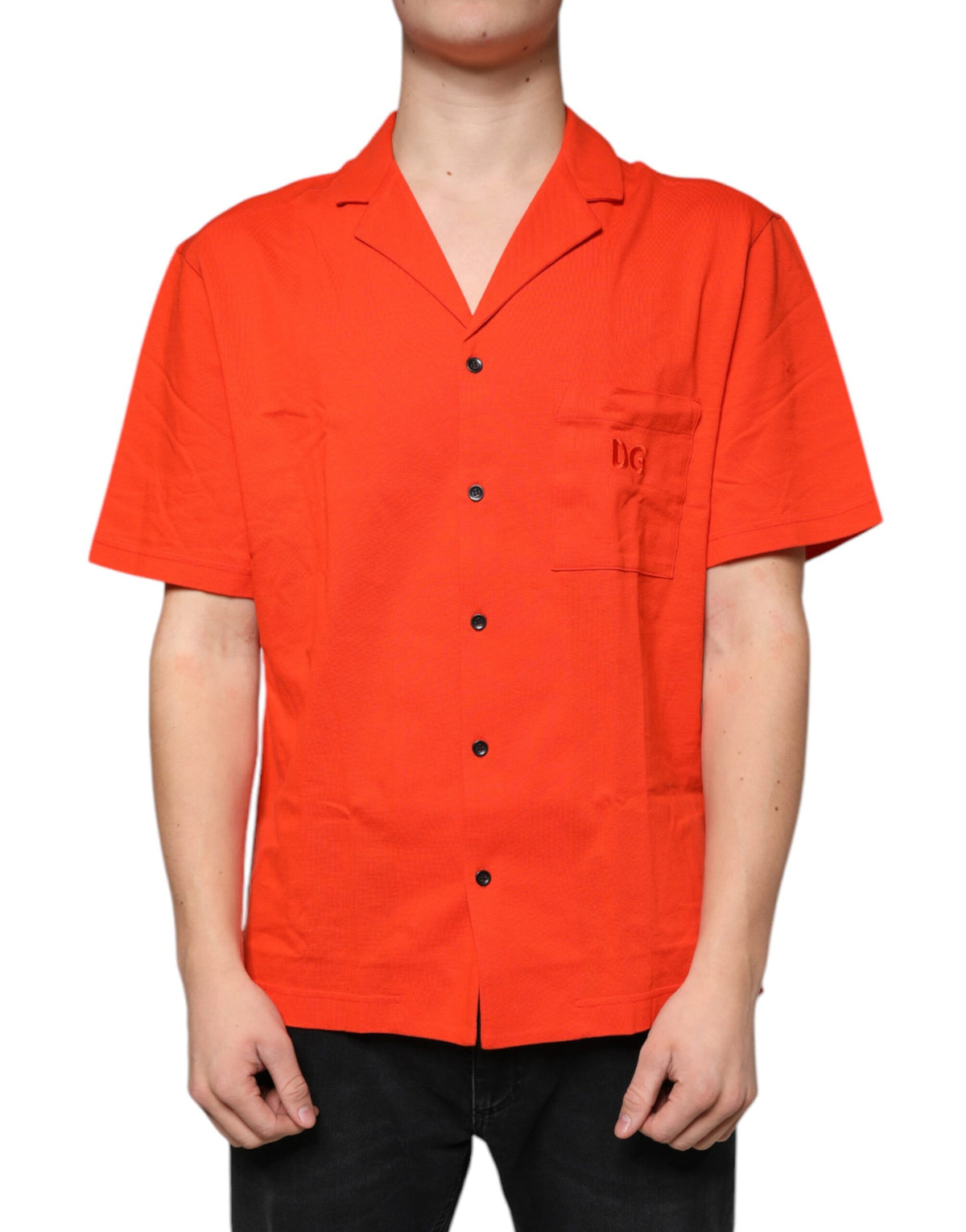 New Dolce & Gabbana Orange Cotton Button Down Casual Polo Shirt