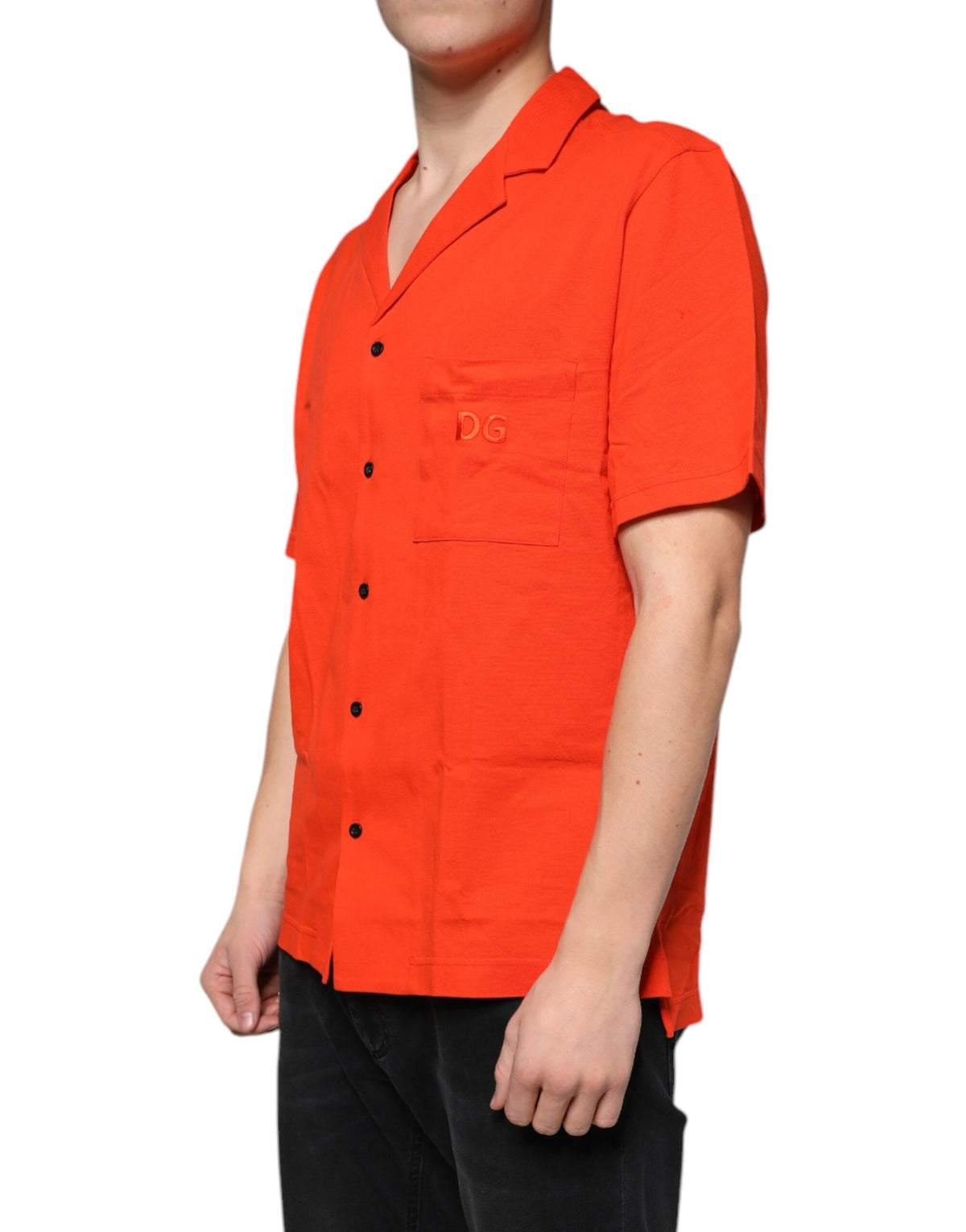 New Dolce & Gabbana Orange Cotton Button Down Casual Polo Shirt