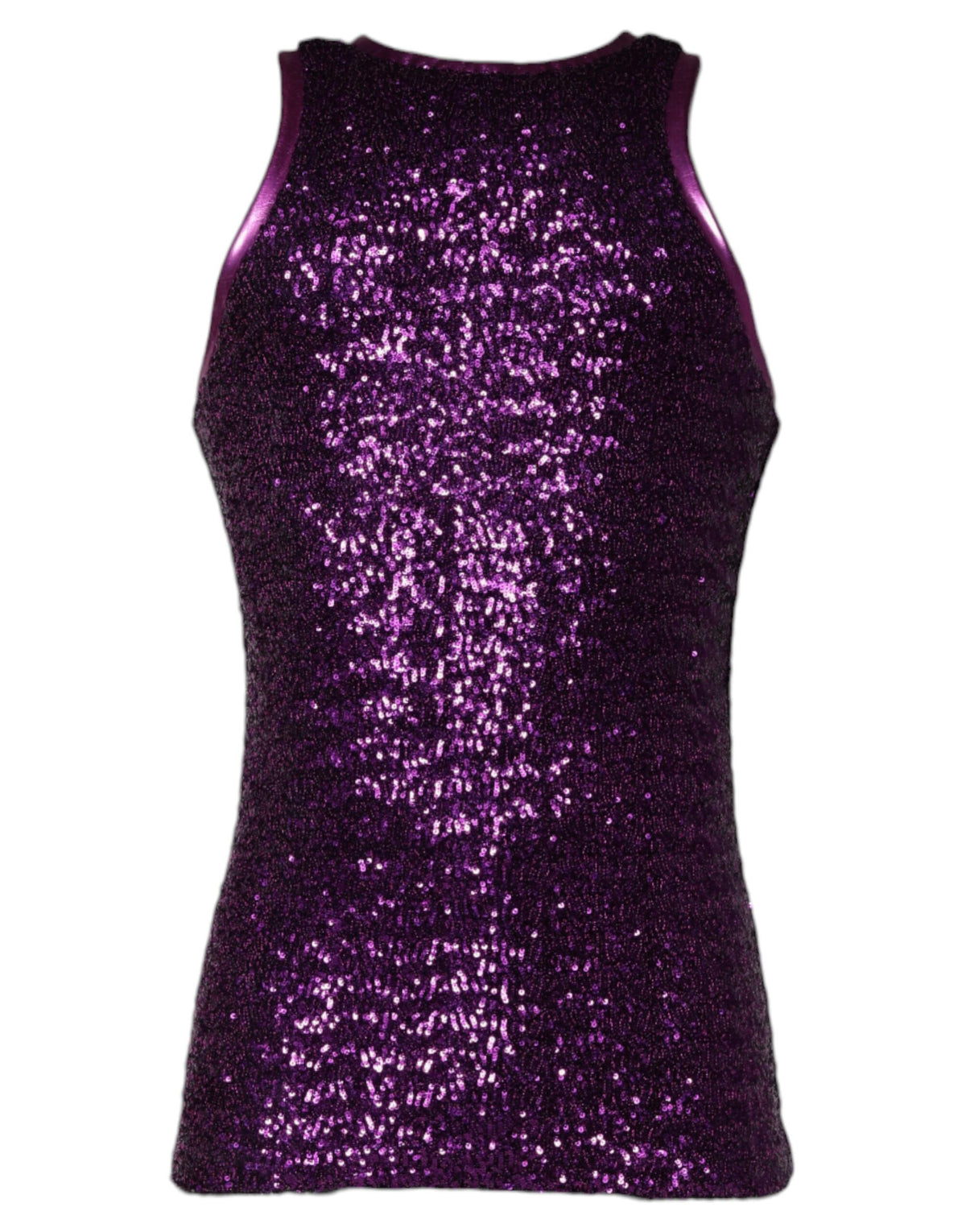 New Dolce & Gabbana Purple Sequin Round Neck Sleeveless T-shirt