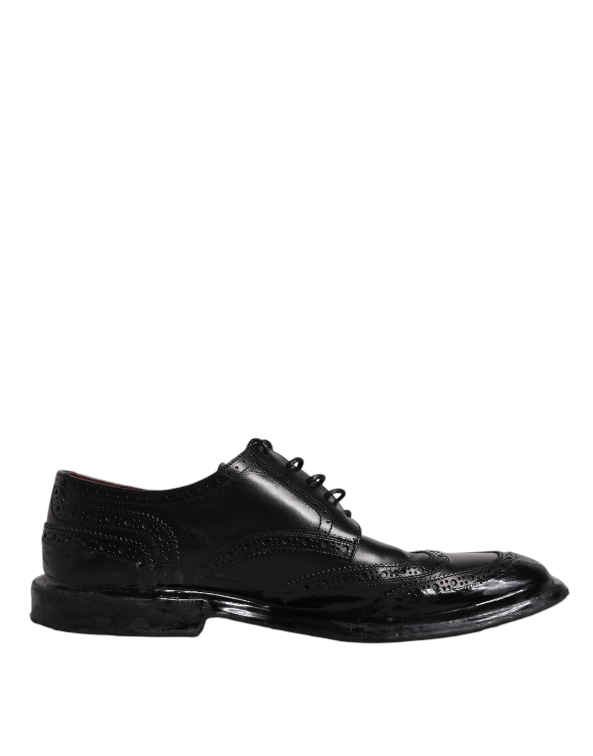New Dolce & Gabbana Black Leather Derby Wingtip Formal Shoes
