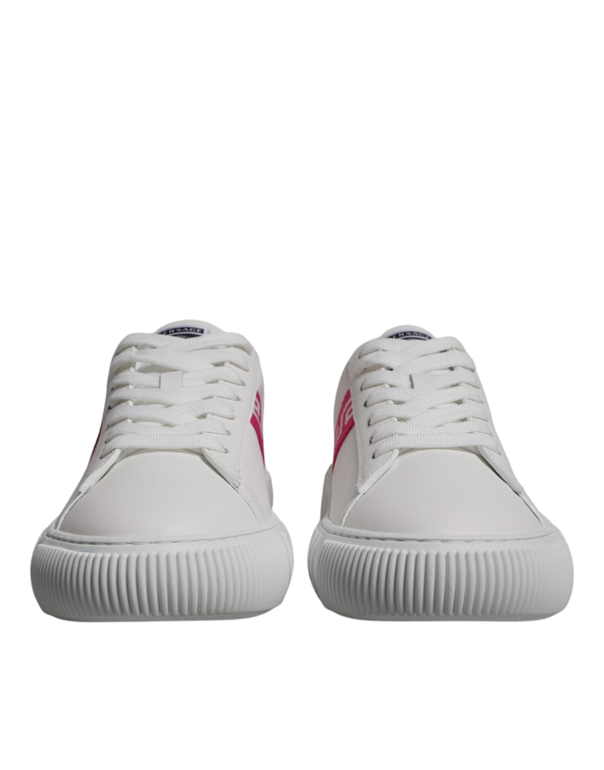 New Versace White Pink Greca Print Platform Low Top Sneakers Shoes