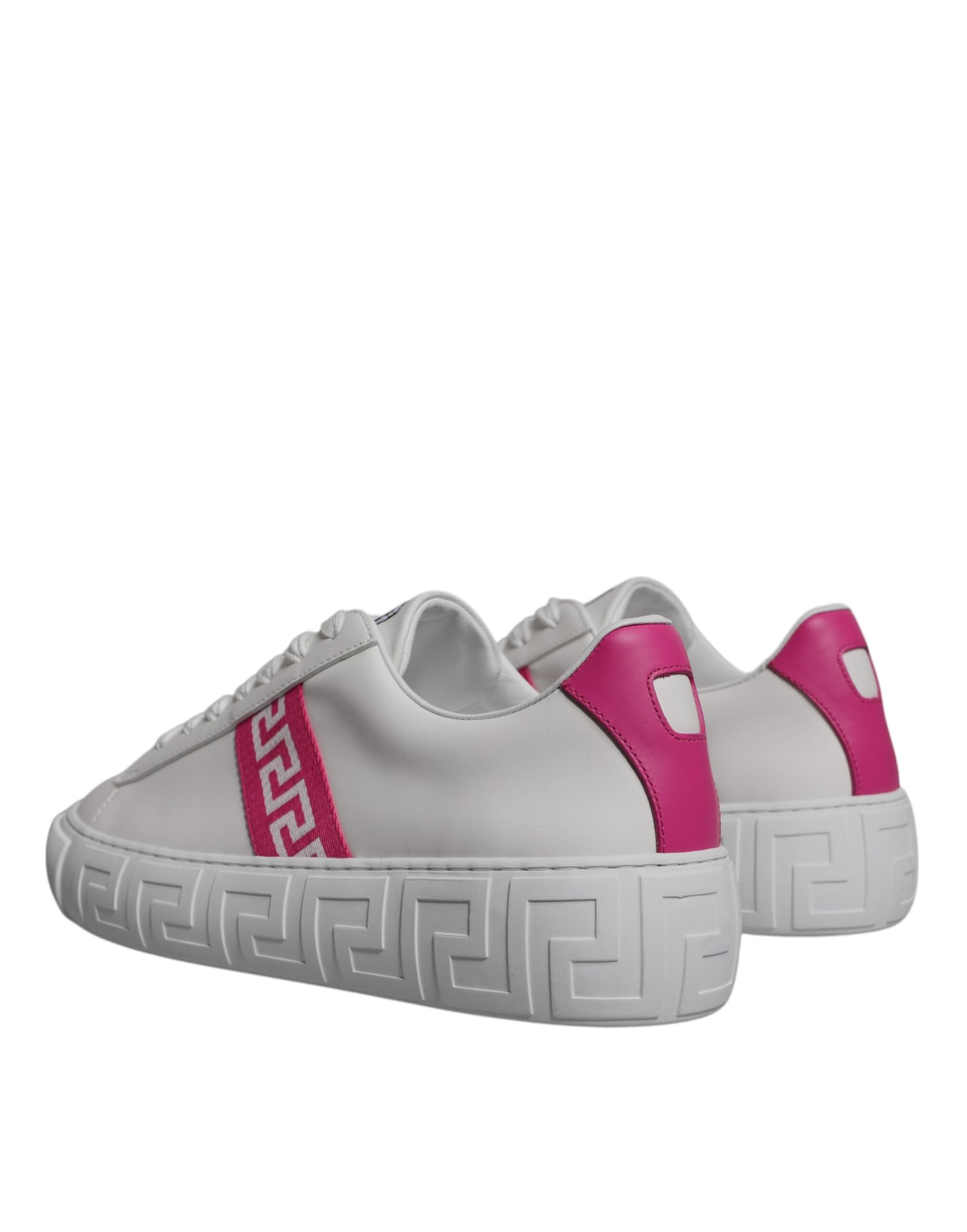 New Versace White Pink Greca Print Platform Low Top Sneakers Shoes