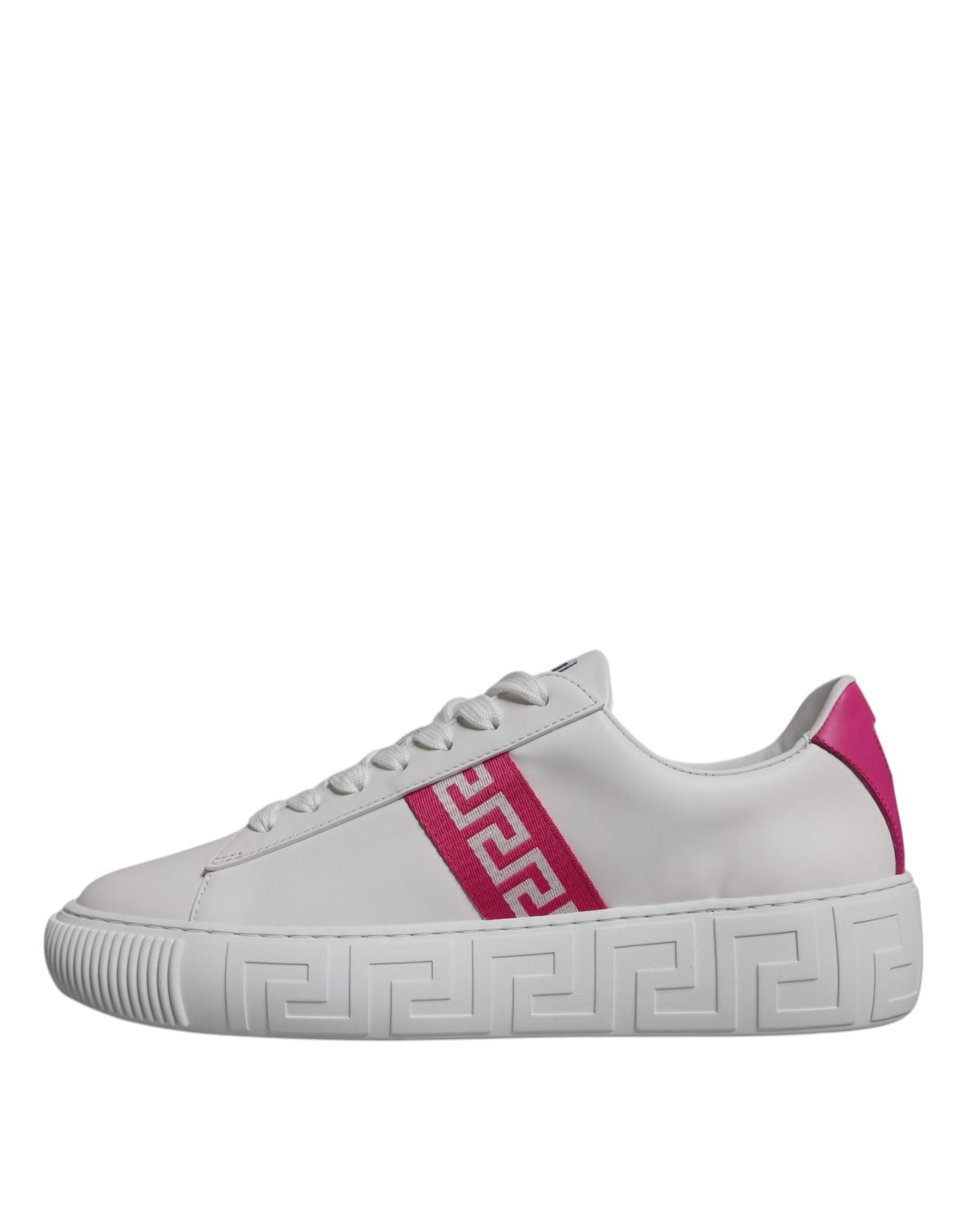 New Versace White Pink Greca Print Platform Low Top Sneakers Shoes