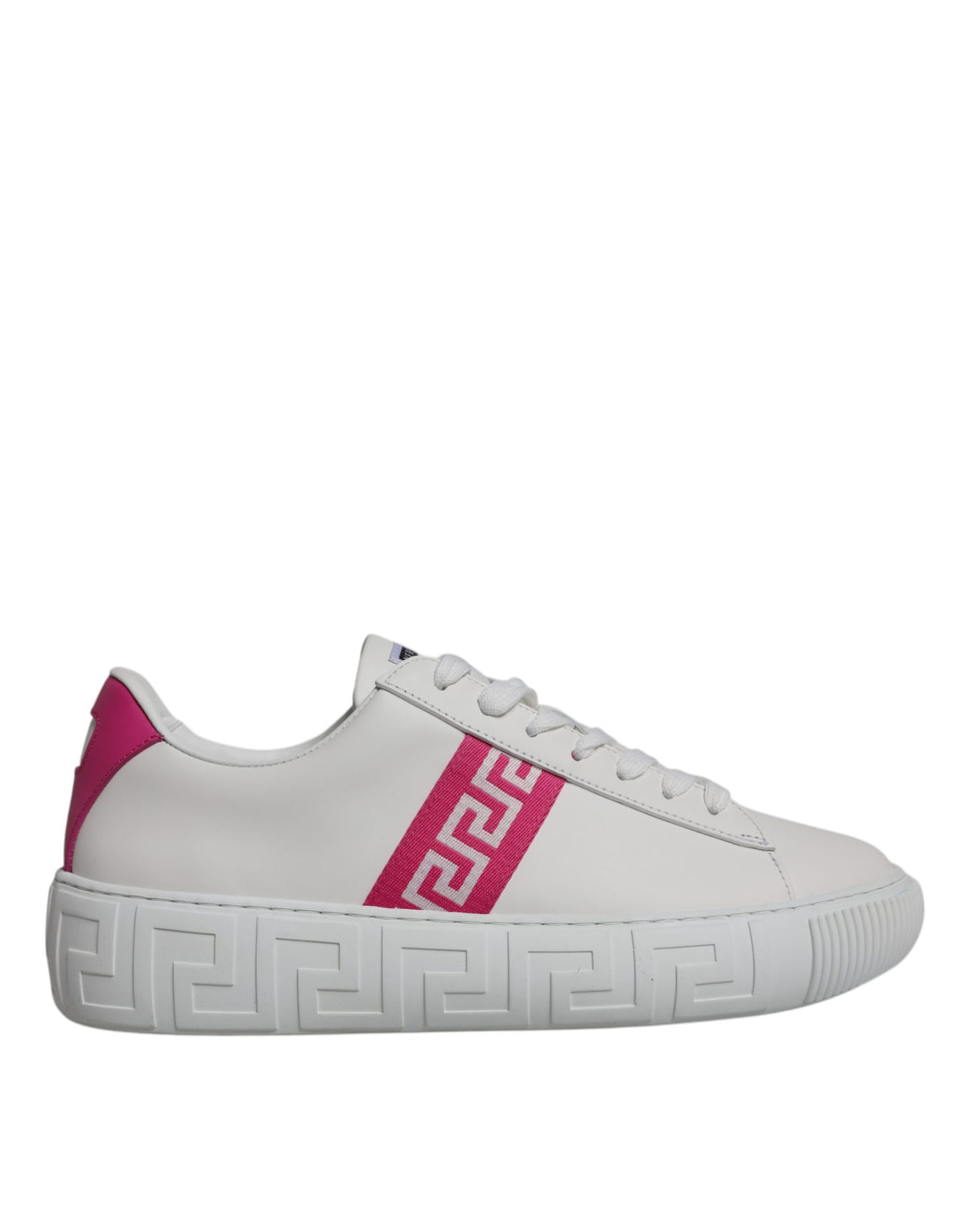 New Versace White Pink Greca Print Platform Low Top Sneakers Shoes