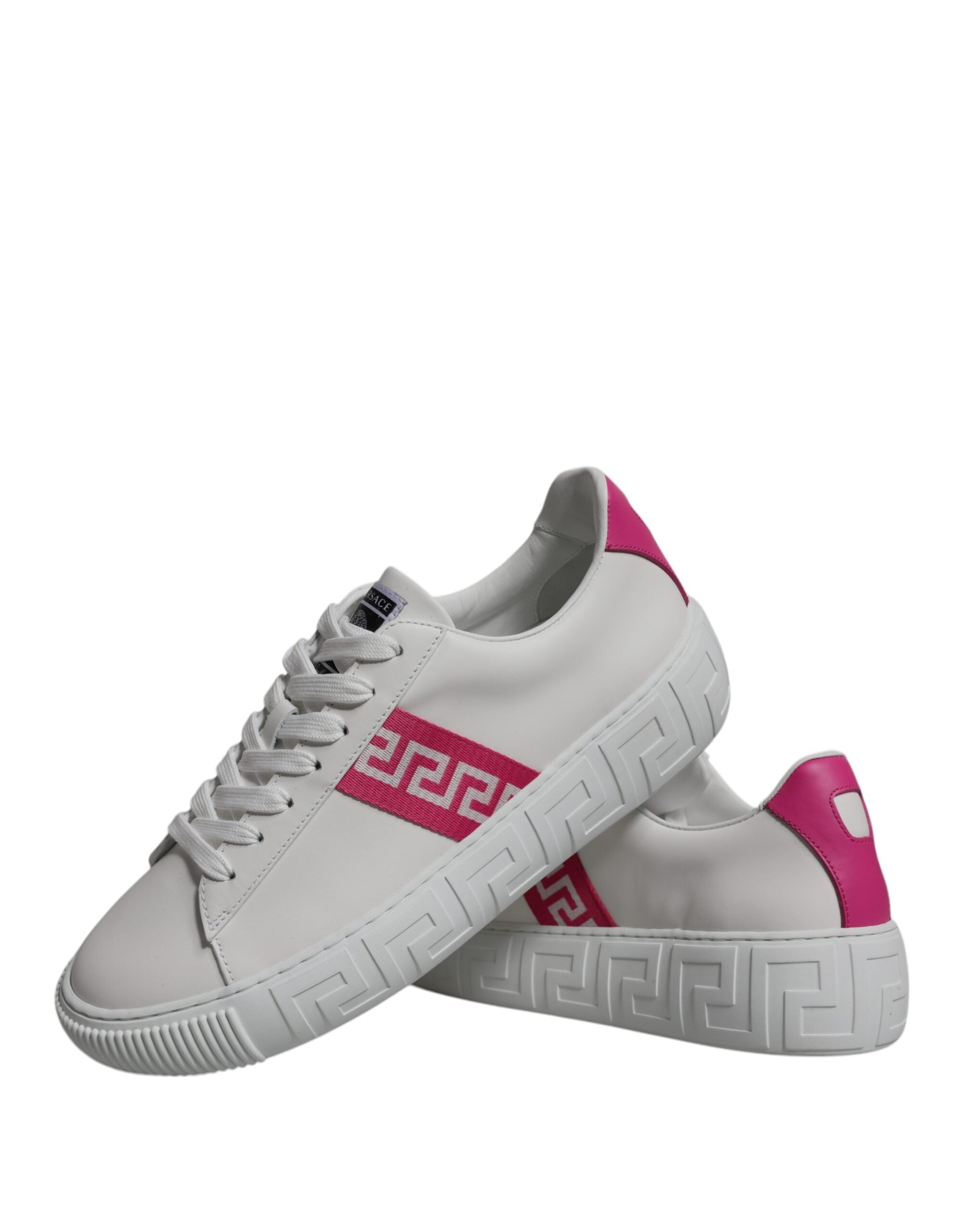 New Versace White Pink Greca Print Platform Low Top Sneakers Shoes