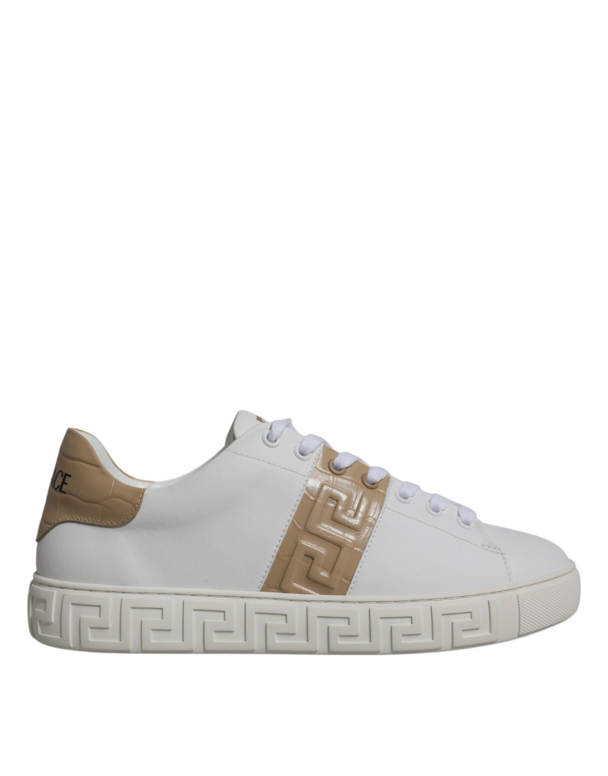 New Versace White Brown Greca Print TPU Low Top Men Sneakers Shoes