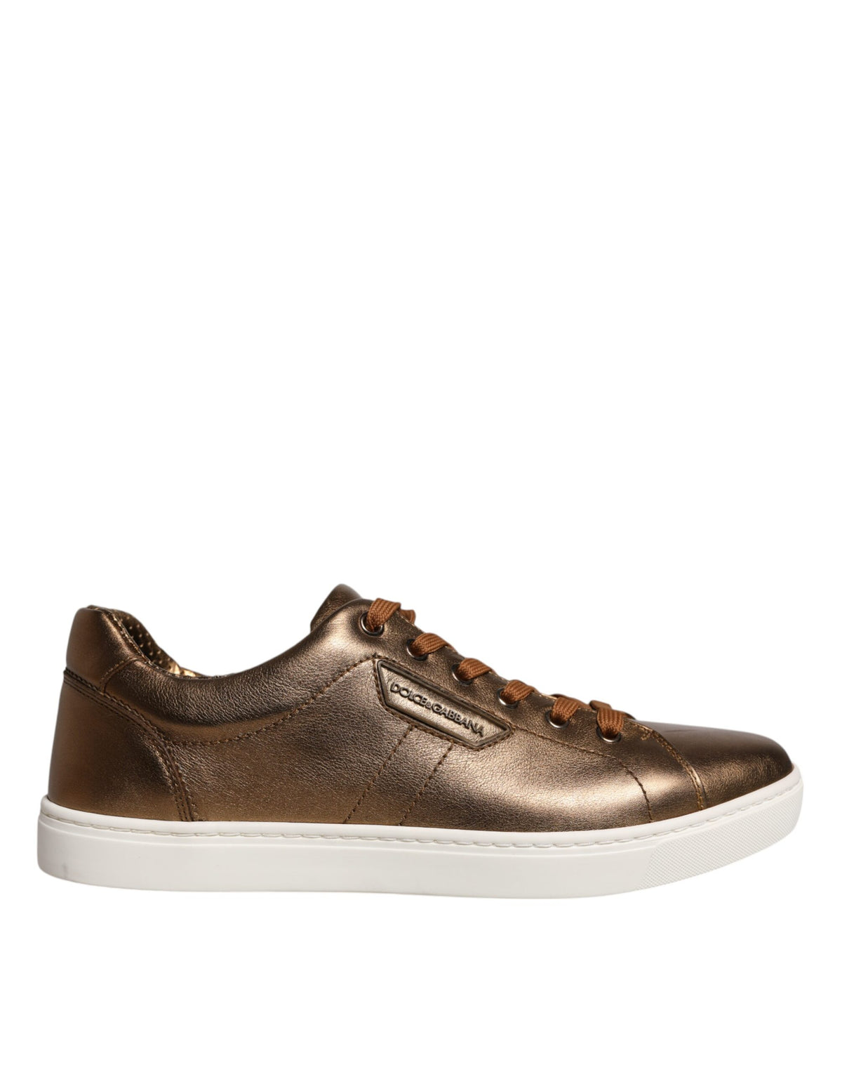 New Dolce & Gabbana Gold Leather Logo London Men Sneaker Shoes