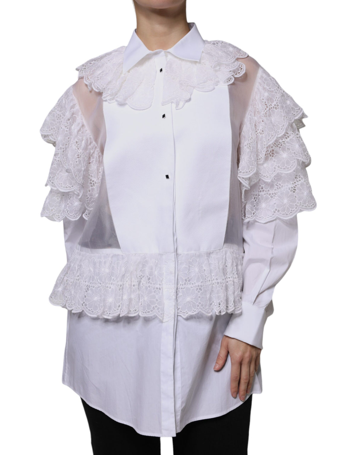 New Dolce & Gabbana White Cotton Poplin Shirt Dress Blouse Top