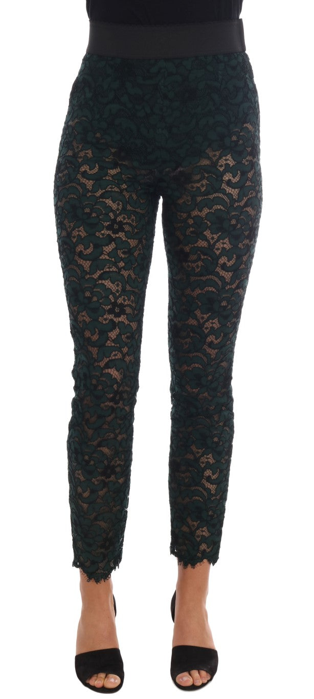 Dolce & Gabbana Green Floral Lace Leggings Pants - PreLoved & Luxe