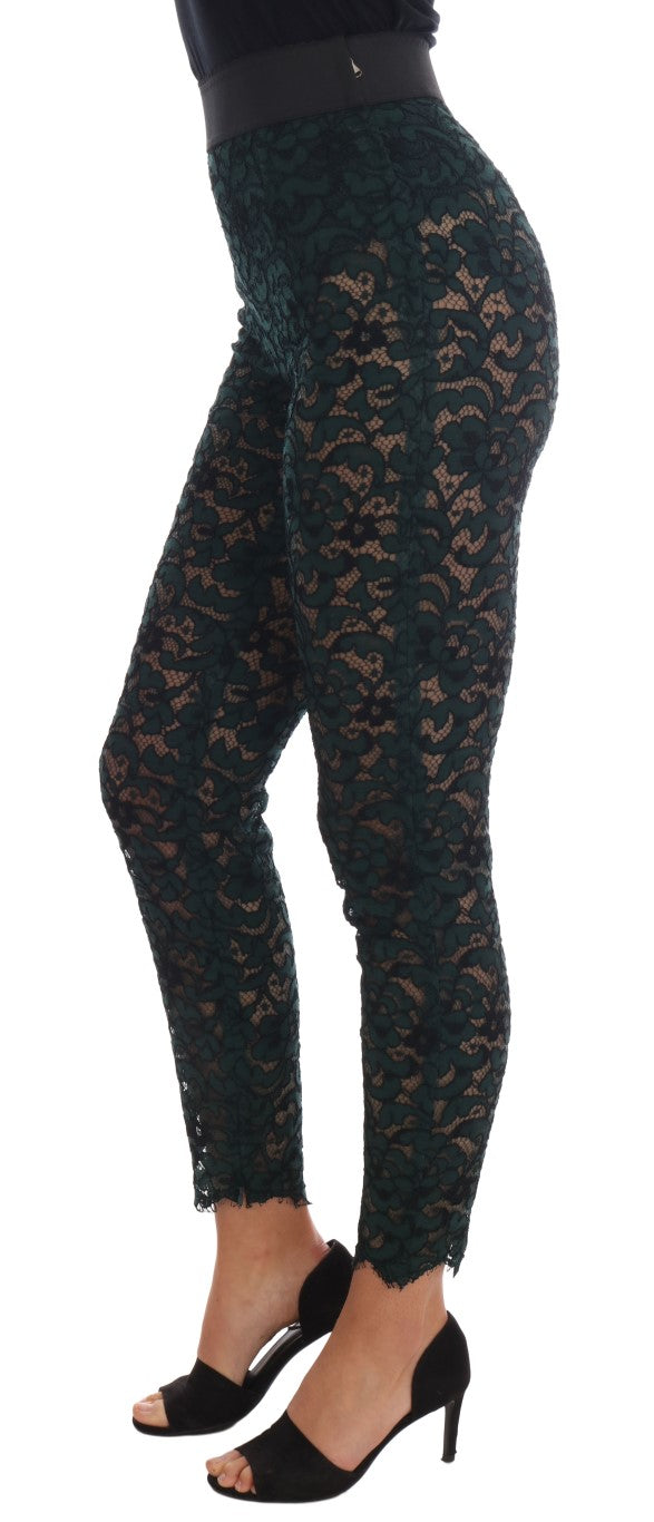 Dolce & Gabbana Green Floral Lace Leggings Pants - PreLoved & Luxe