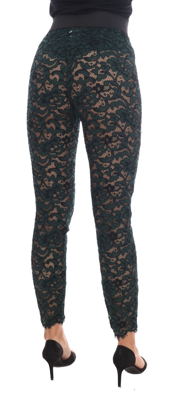 Dolce & Gabbana Green Floral Lace Leggings Pants - PreLoved & Luxe