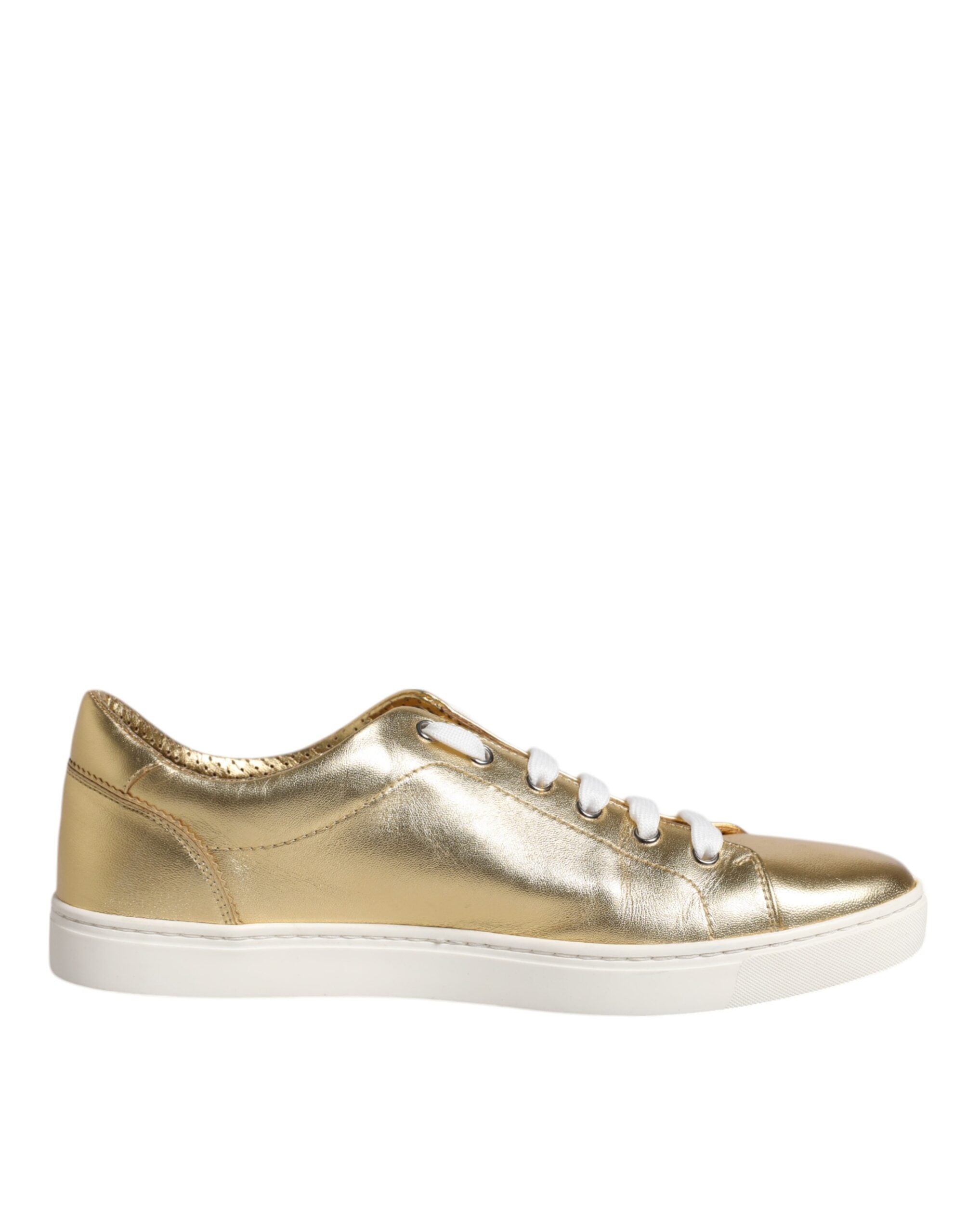New Dolce & Gabbana Gold Leather Logo London Men Sneakers Shoes
