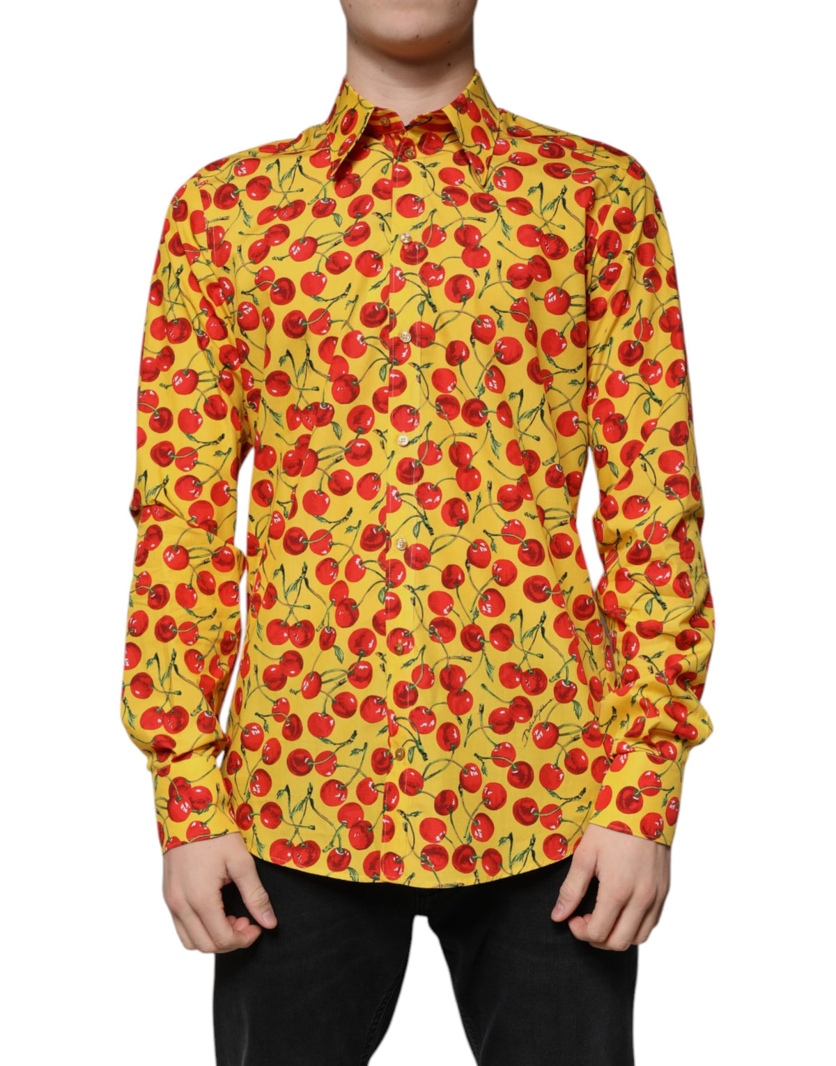 New Dolce & Gabbana Yellow Cherry Cotton MARTINI Dress Shirt